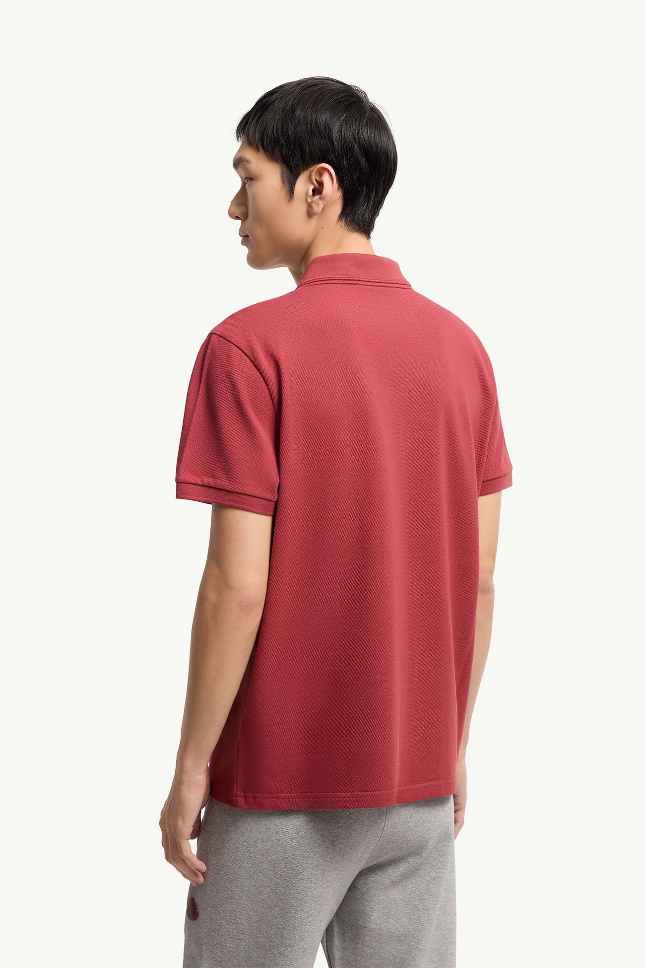 Logo Cotton Piquet Polo Shirt Men Dark Red Moncler 4