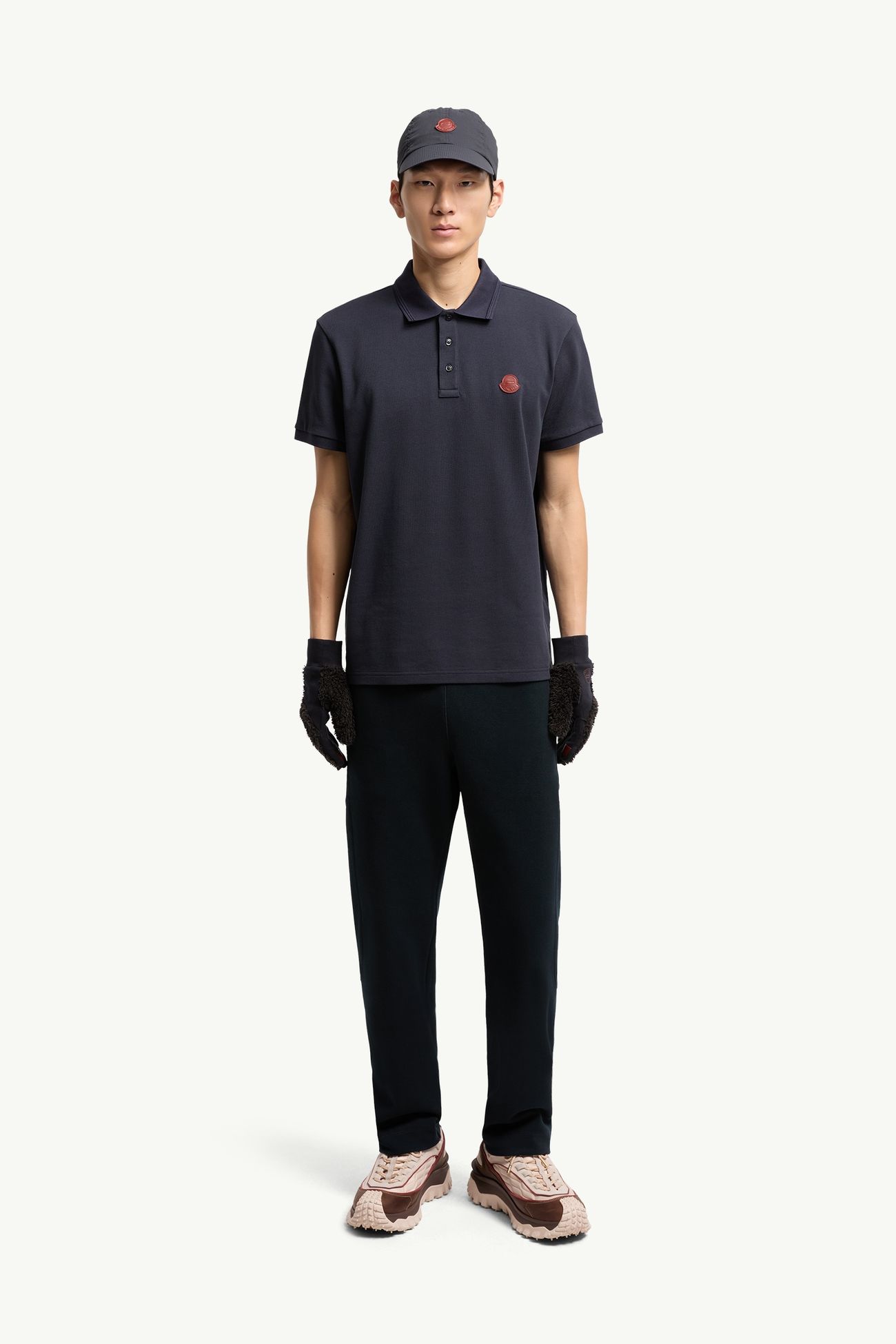 Polo in piquet di cotone con logo Uomo Blu Notte Moncler 0