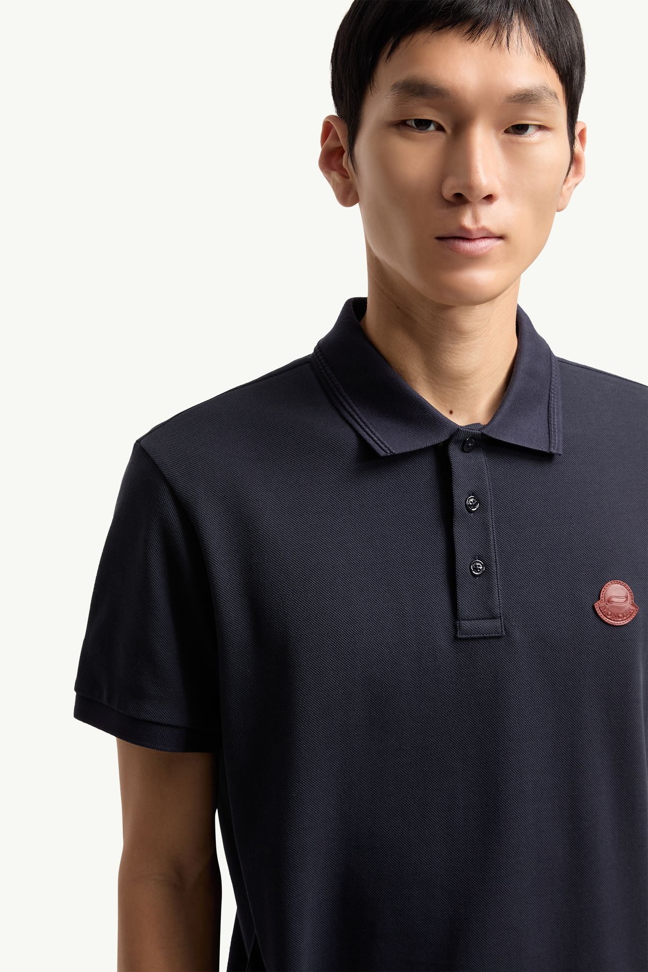 Logo Cotton Piquet Polo Shirt Men Night Blue Moncler 5