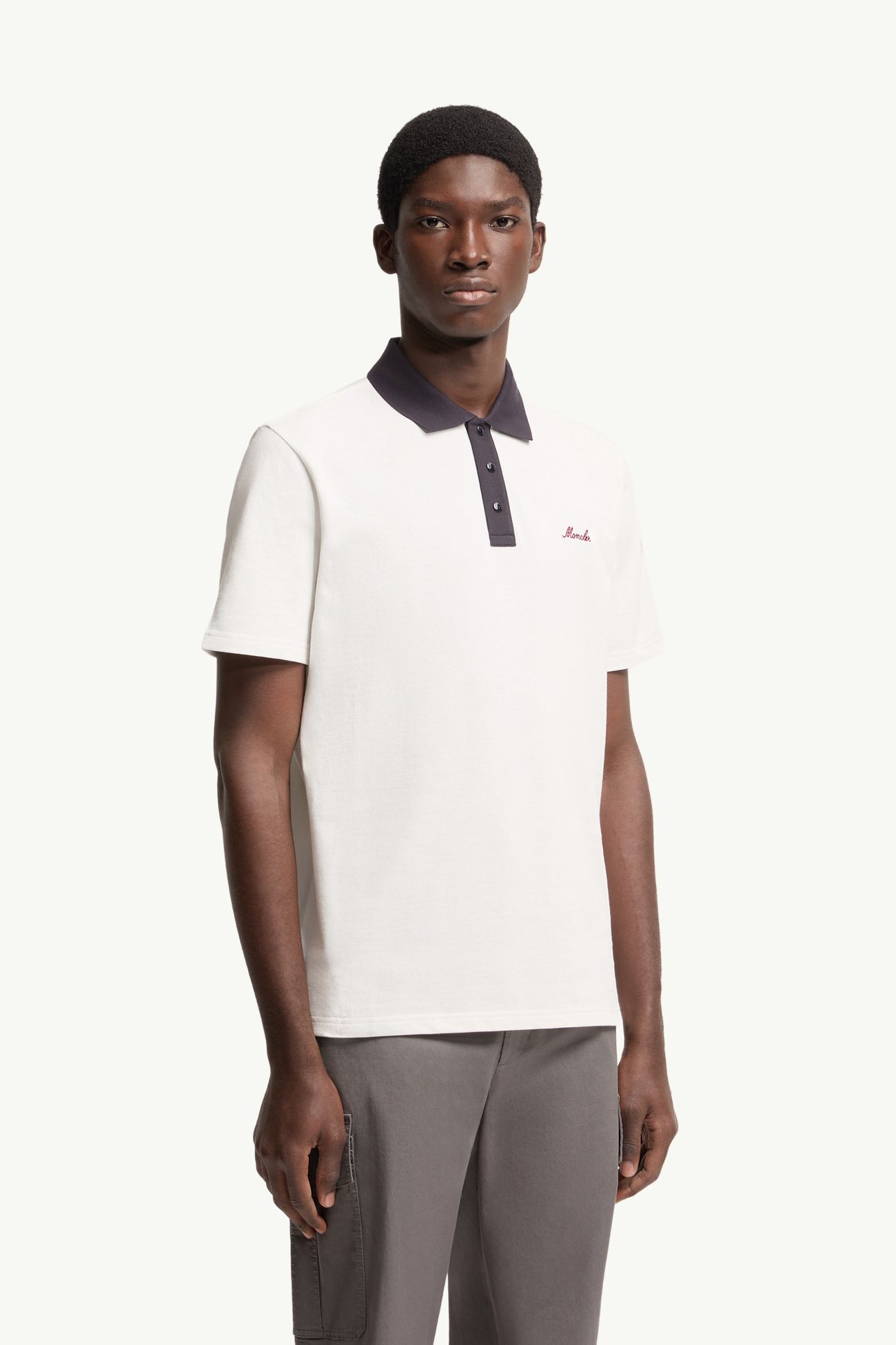 Polo de piqué de algodón con logotipo bordado Hombre Blanco Moncler 3