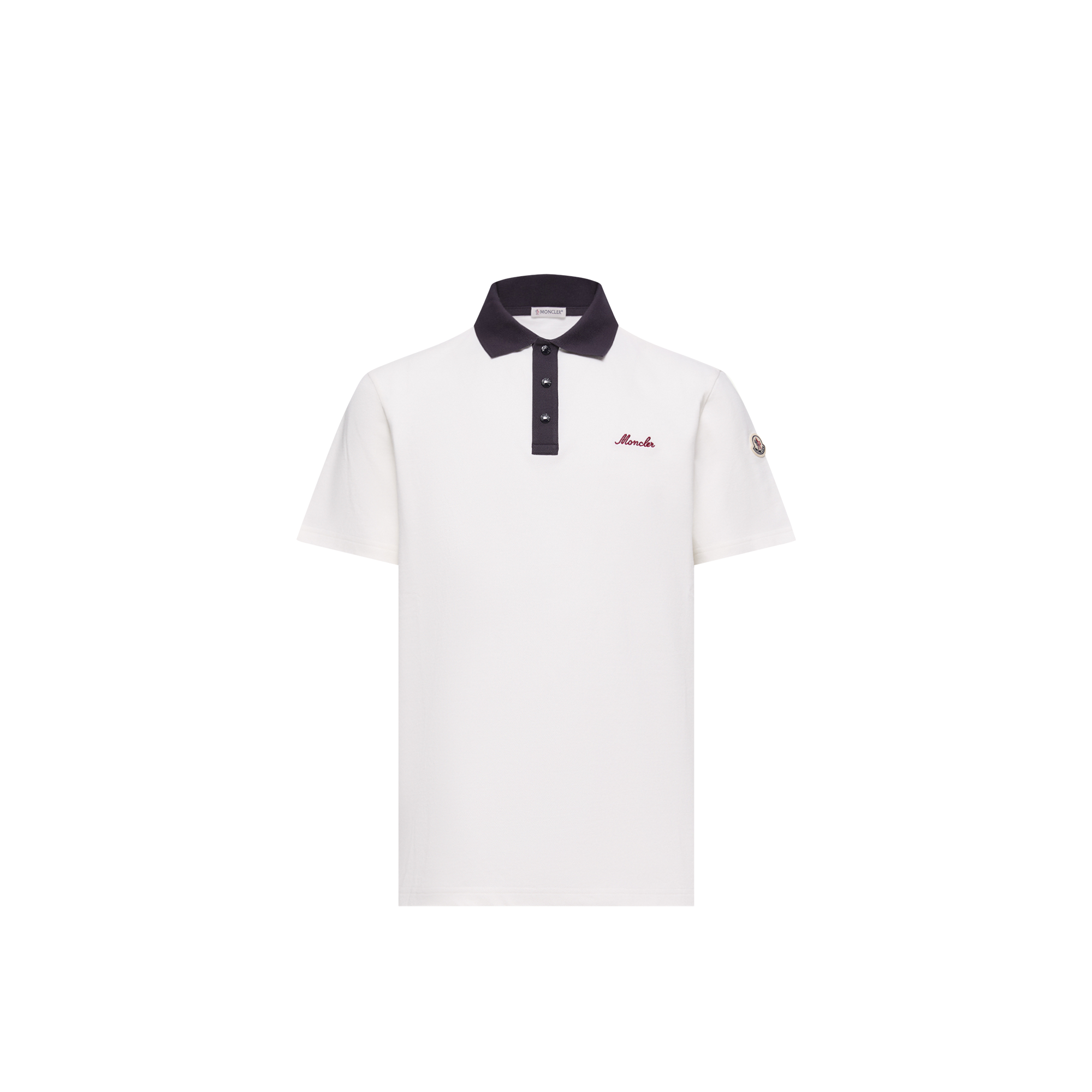 Moncler   Embroidered Logo Cotton Piquet Polo Shirt for Men in White, Size: 3XL