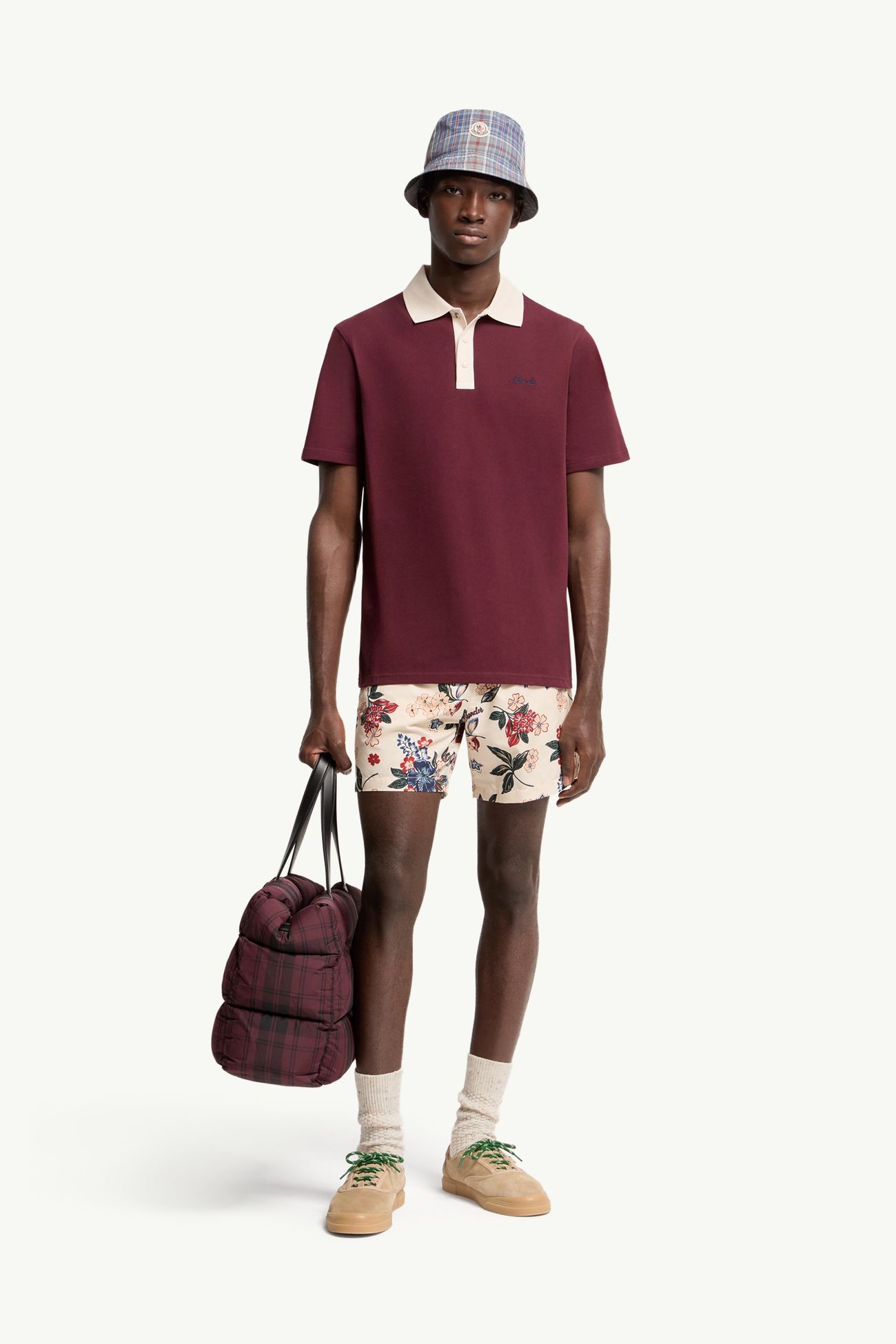 Embroidered Logo Cotton Piquet Polo Shirt Men Burgundy Moncler 0