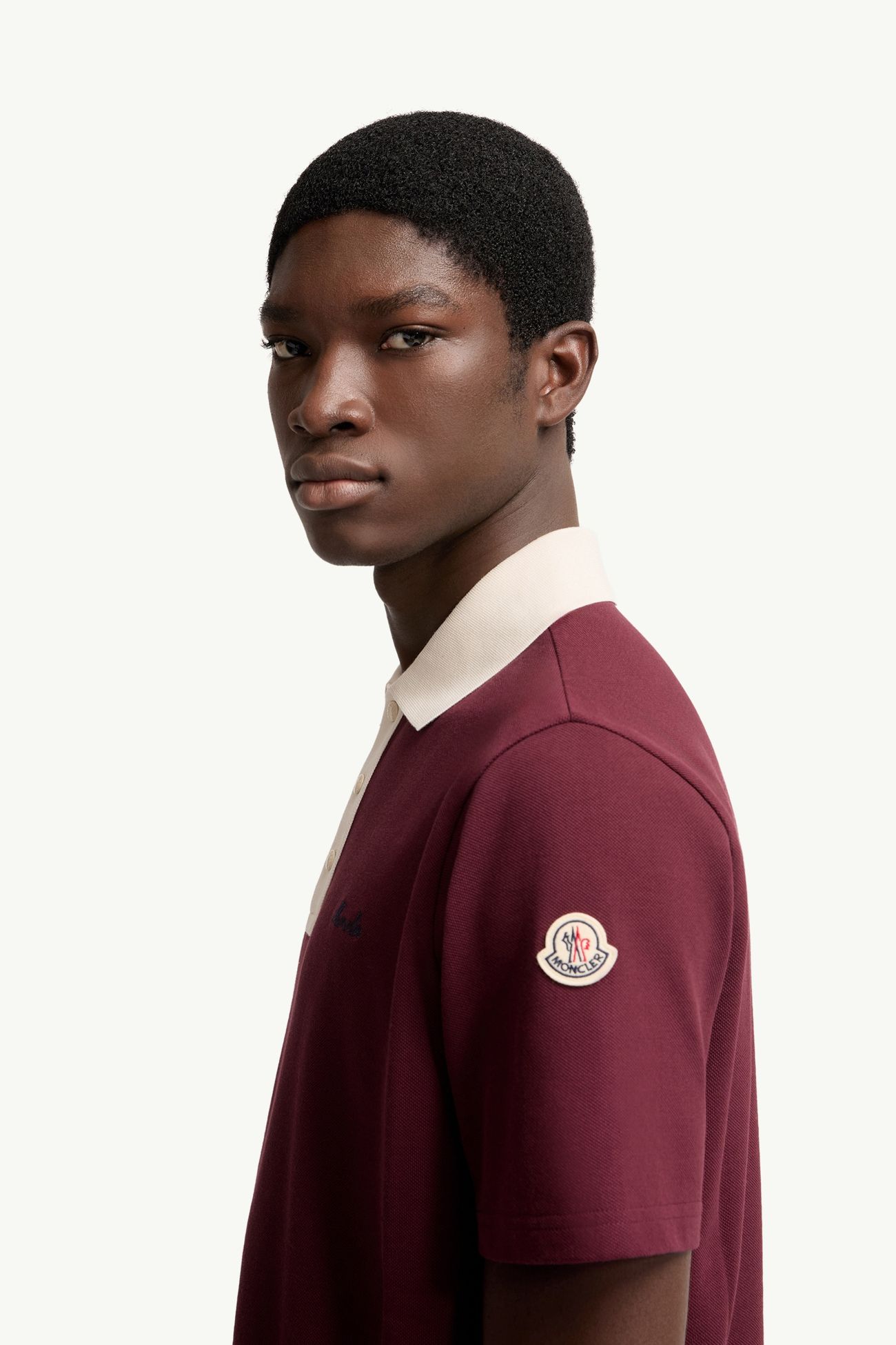 Embroidered Logo Cotton Piquet Polo Shirt Men Burgundy Moncler 1