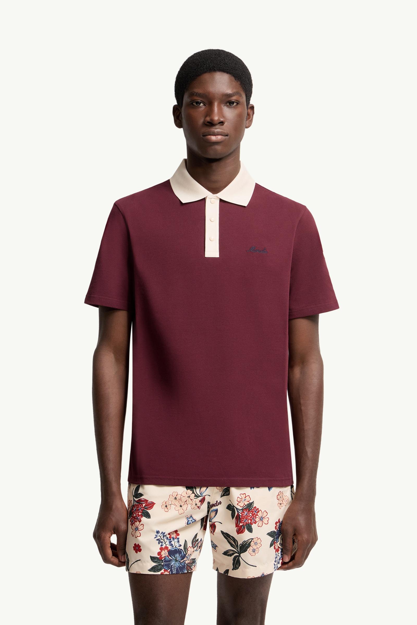 Burgundy Embroidered Logo Cotton Piquet Polo Shirt - Polos & T