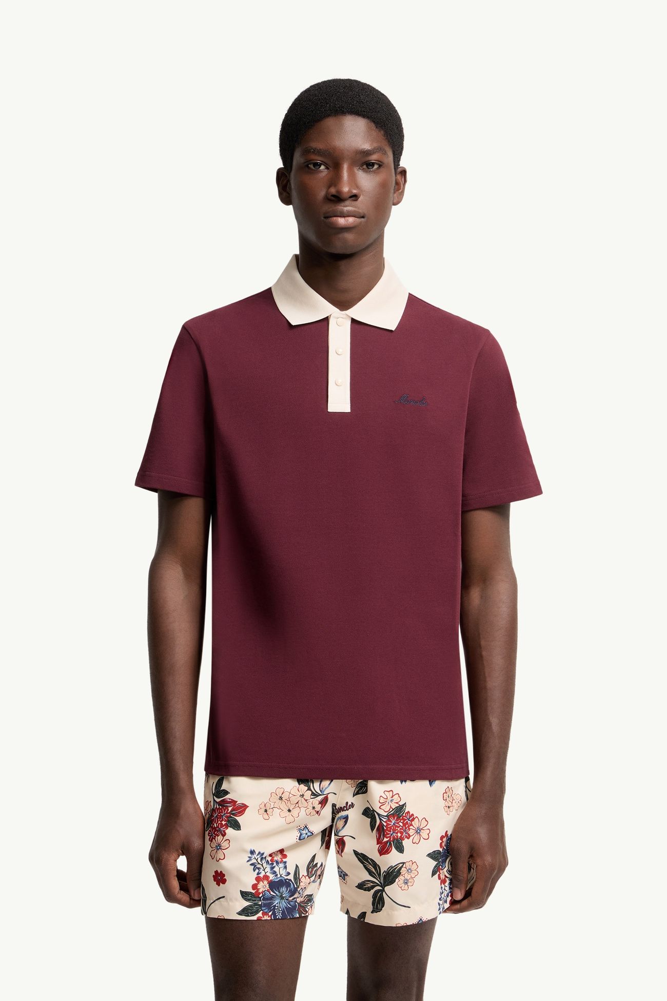 Polo en piqué de coton à logo brodé Hommes Bordeaux Moncler 3