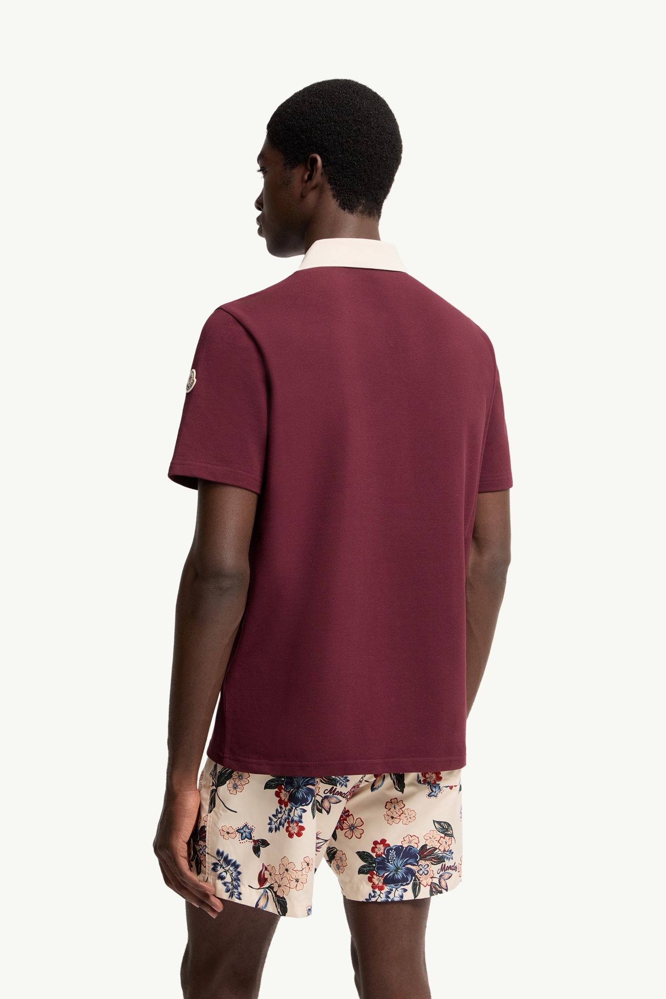 Polo in piquet di cotone con logo ricamato Uomo Bordeaux Moncler 4