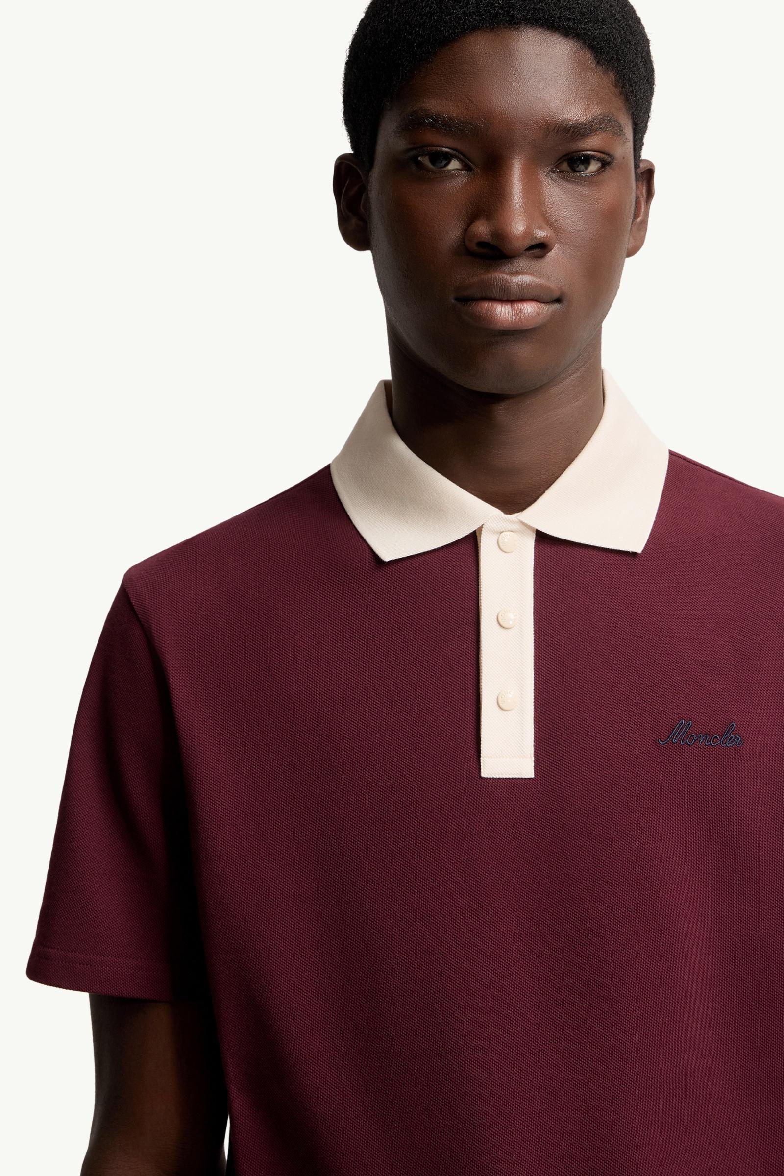 Burgundy Embroidered Logo Cotton Piquet Polo Shirt - Polos & T