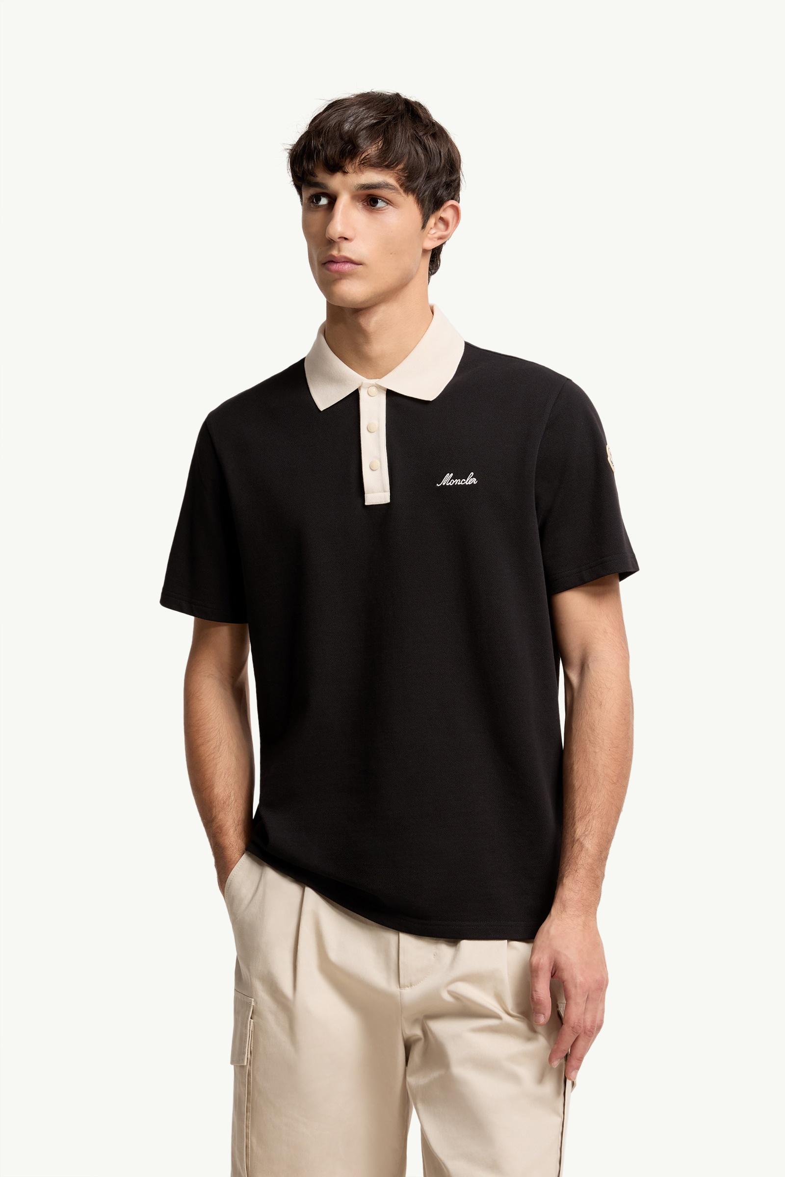 Black Embroidered Logo Cotton Piquet Polo Shirt - Polos & T-shirts