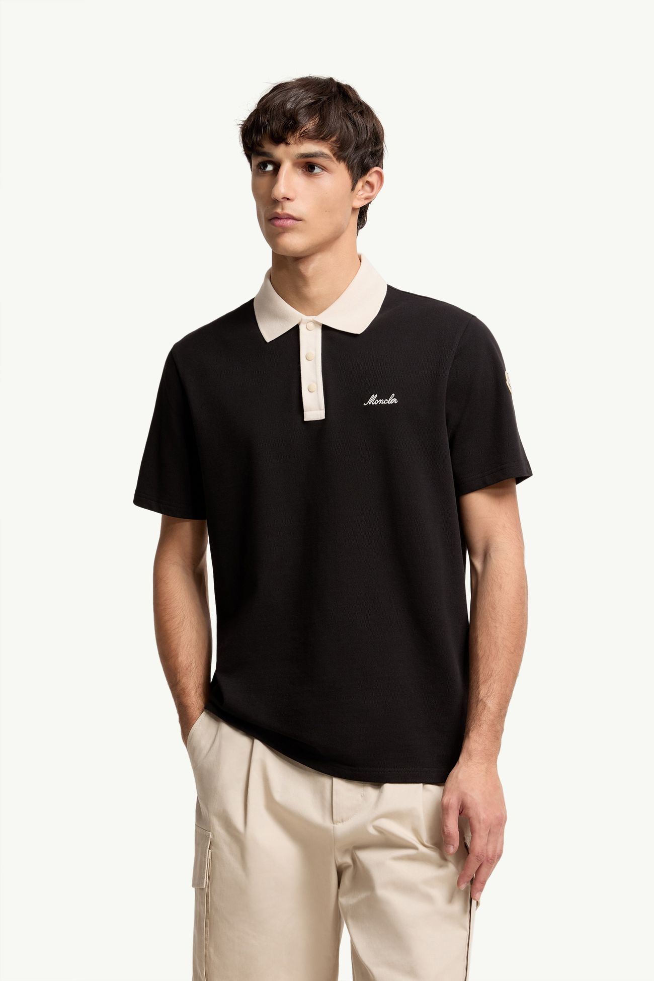 Polo en piqué de coton à logo brodé Hommes Noir Moncler 3