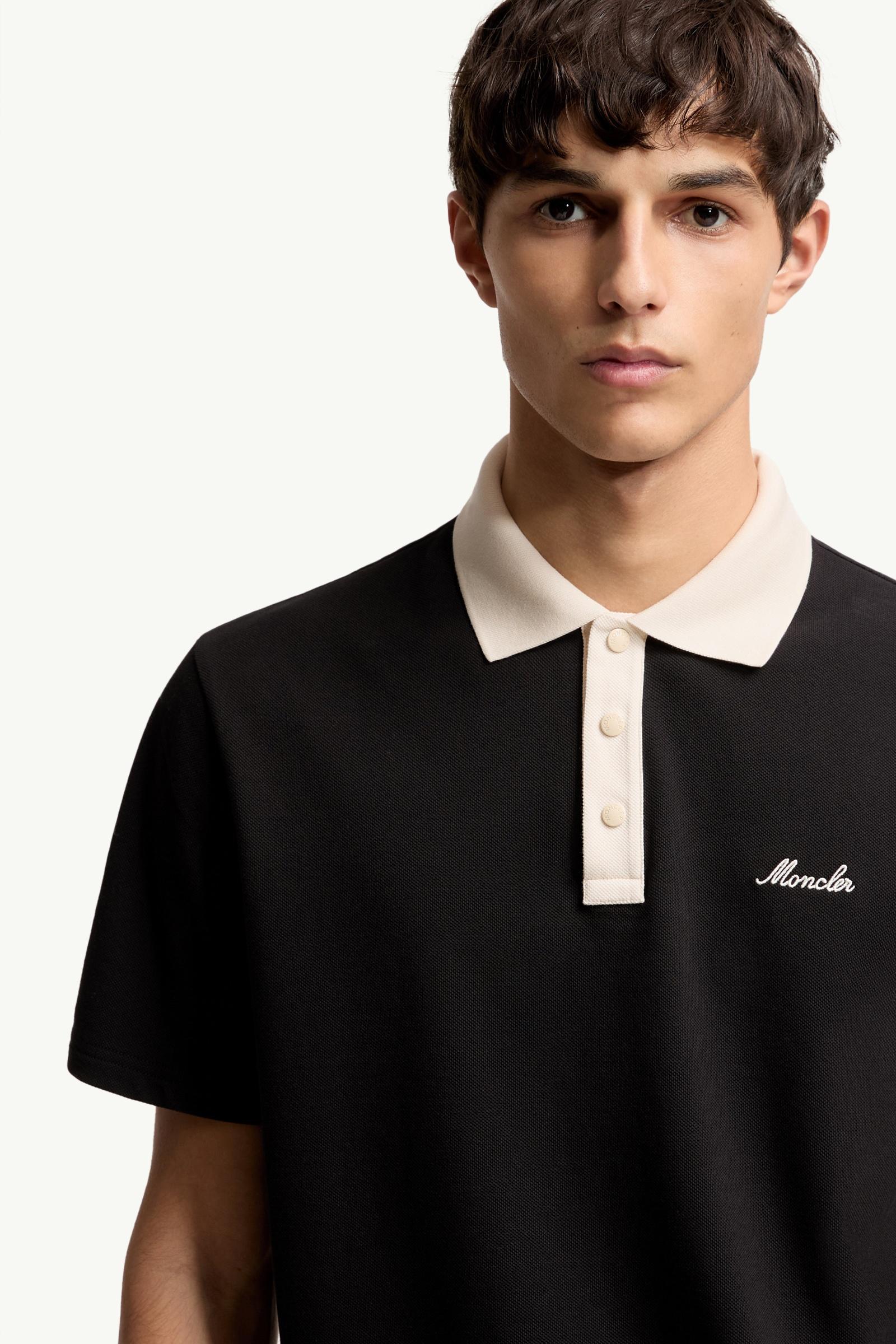 Black Embroidered Logo Cotton Piquet Polo Shirt - Polos & T-shirts
