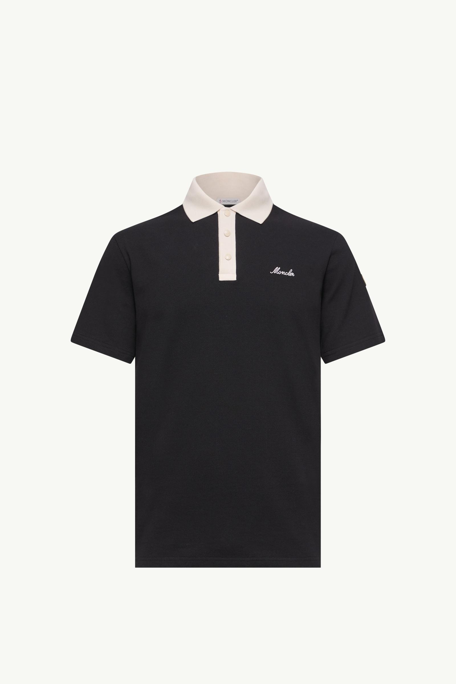 Black Embroidered Logo Cotton Piquet Polo Shirt - Polos & T-shirts