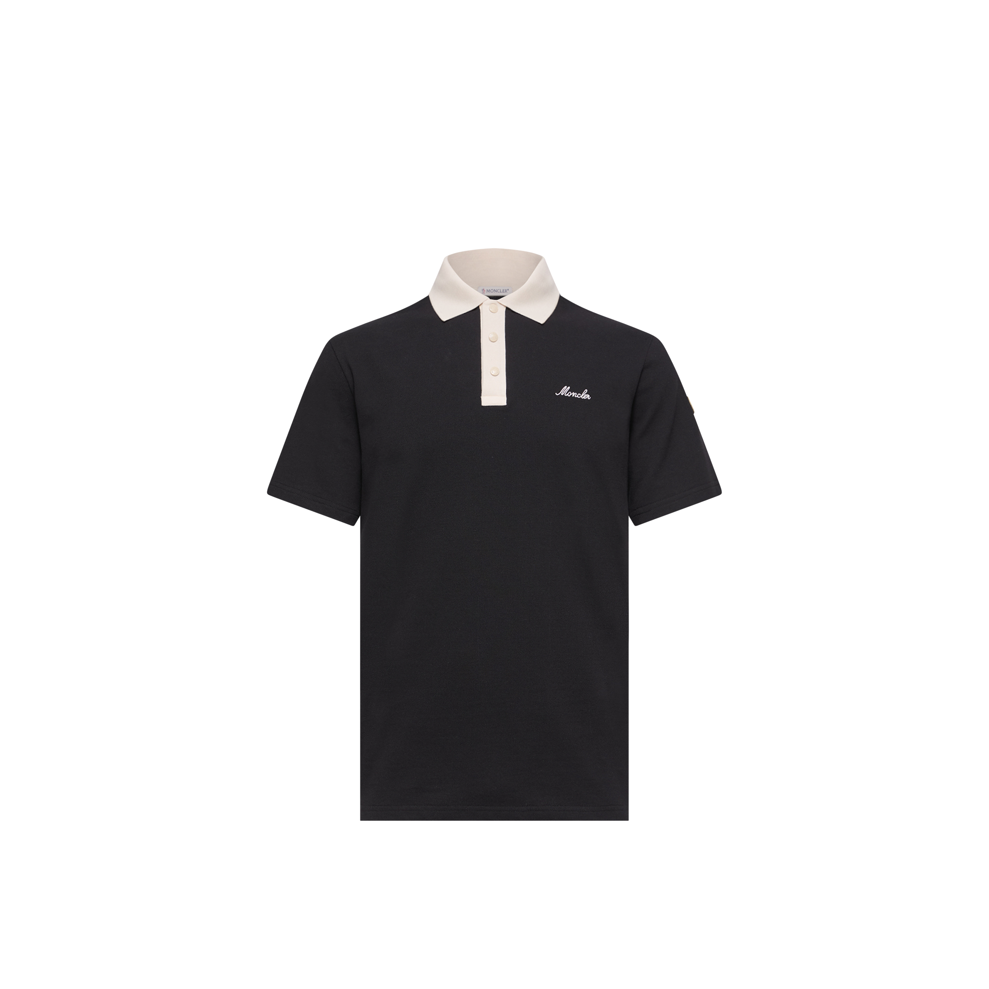 Moncler   Embroidered Logo Cotton Piquet Polo Shirt for Men in Black, Size: L