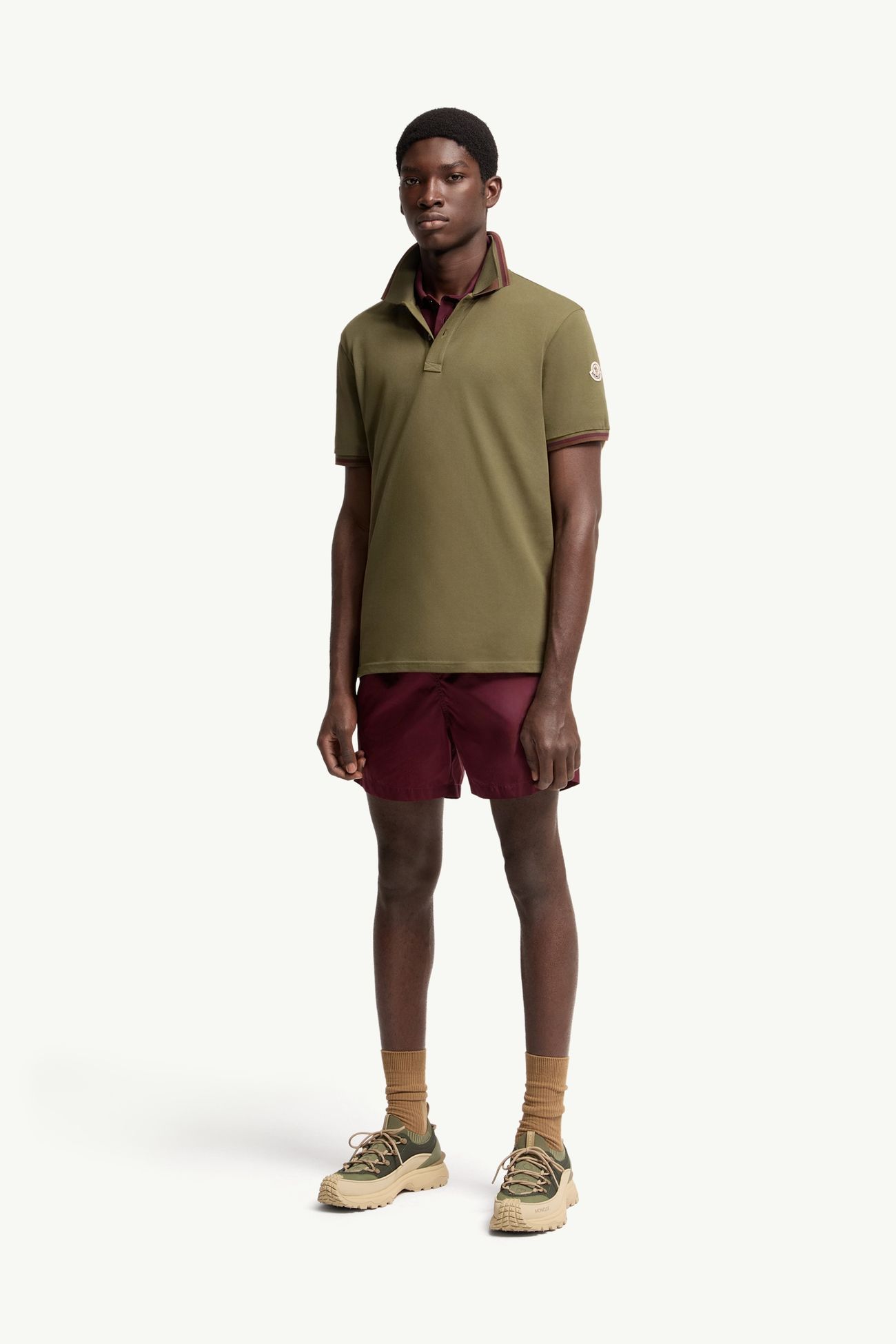 Polo en piqué de coton à col double Hommes Vert Olive Moncler 0
