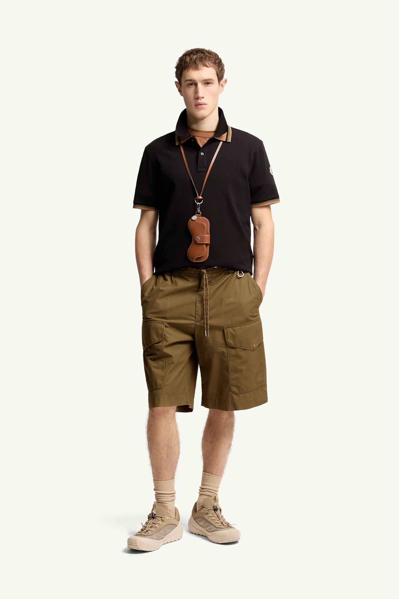 Double Collar Cotton Piquet Polo Shirt Men Black Moncler 0