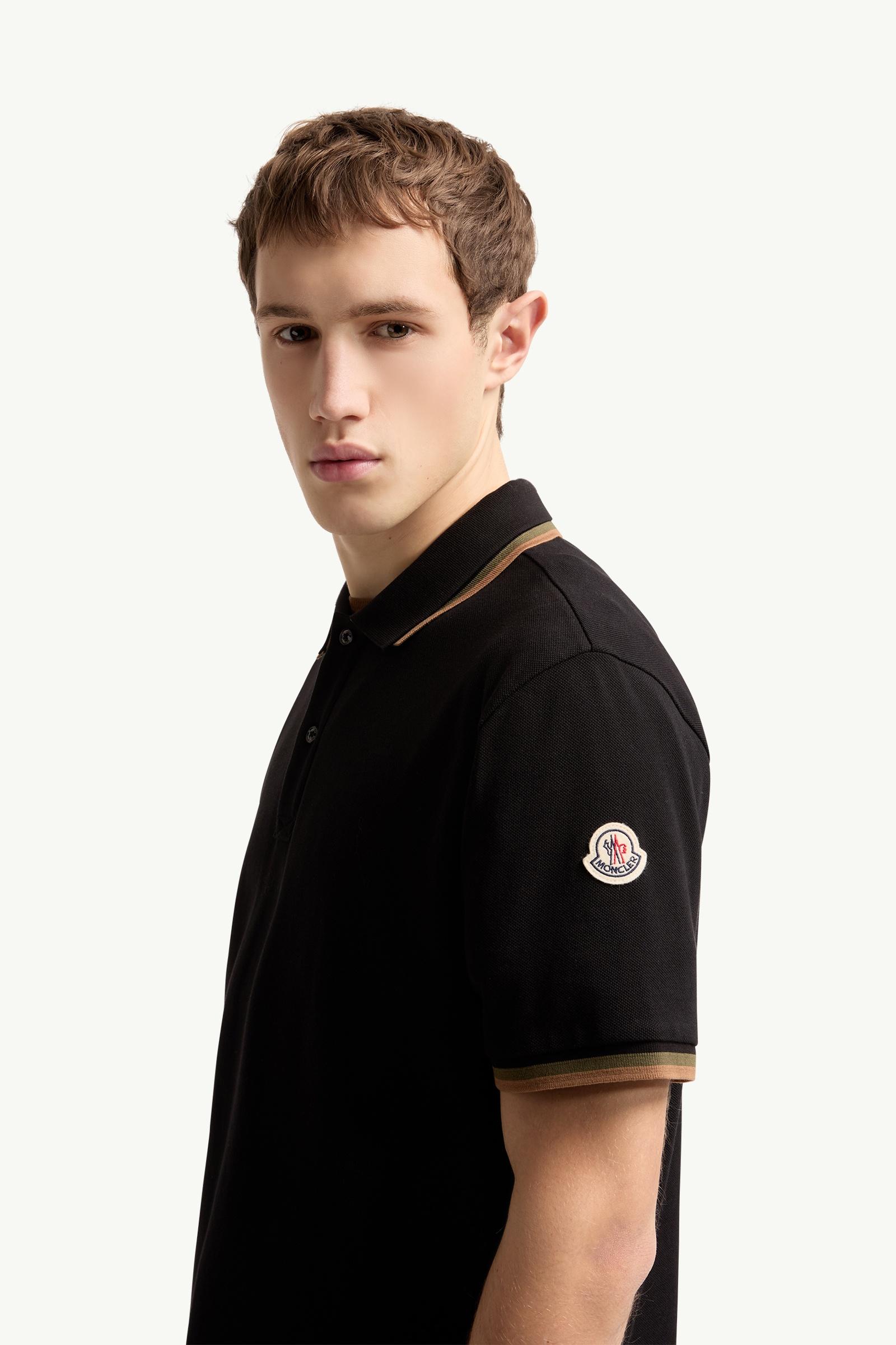 Black Double Collar Cotton Piquet Polo Shirt - Polos & T-shirts