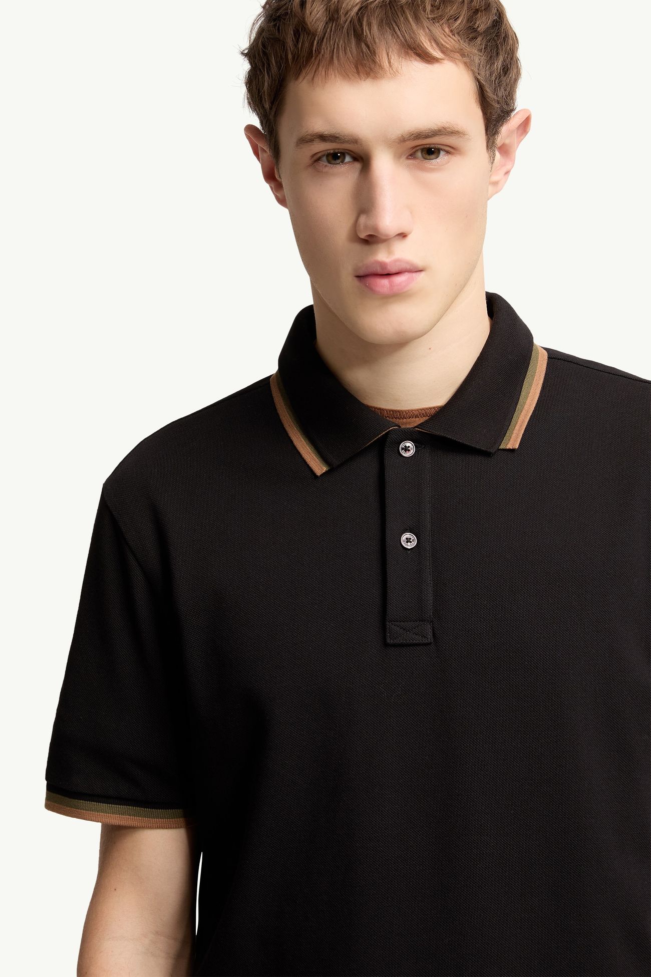 Double Collar Cotton Piquet Polo Shirt Men Black Moncler 5