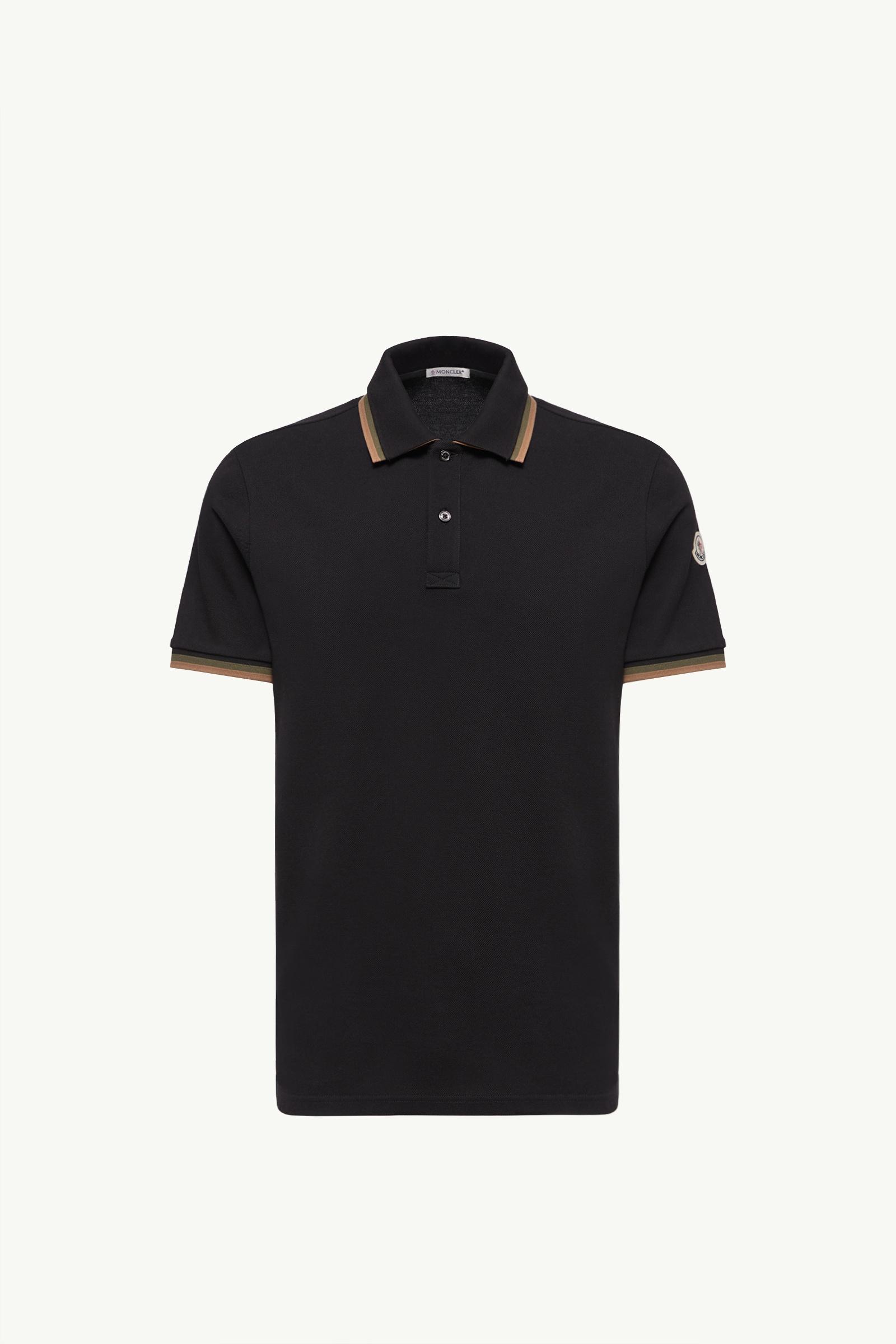 Double Collar Cotton Piquet Polo Shirt Men Black Moncler