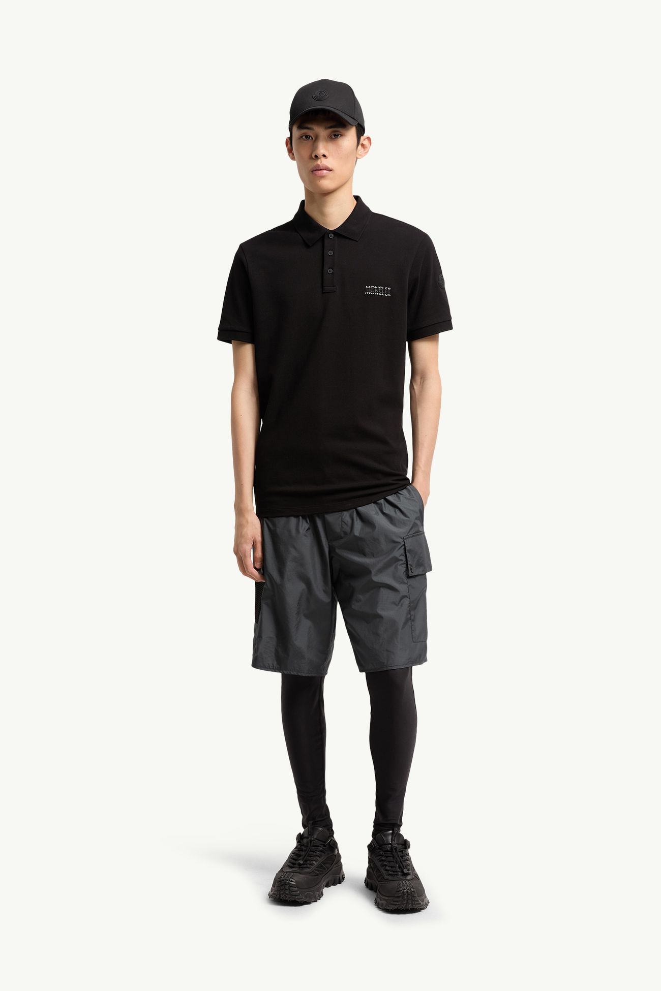 Polo in piquet di cotone con logo Uomo Nero Moncler 0