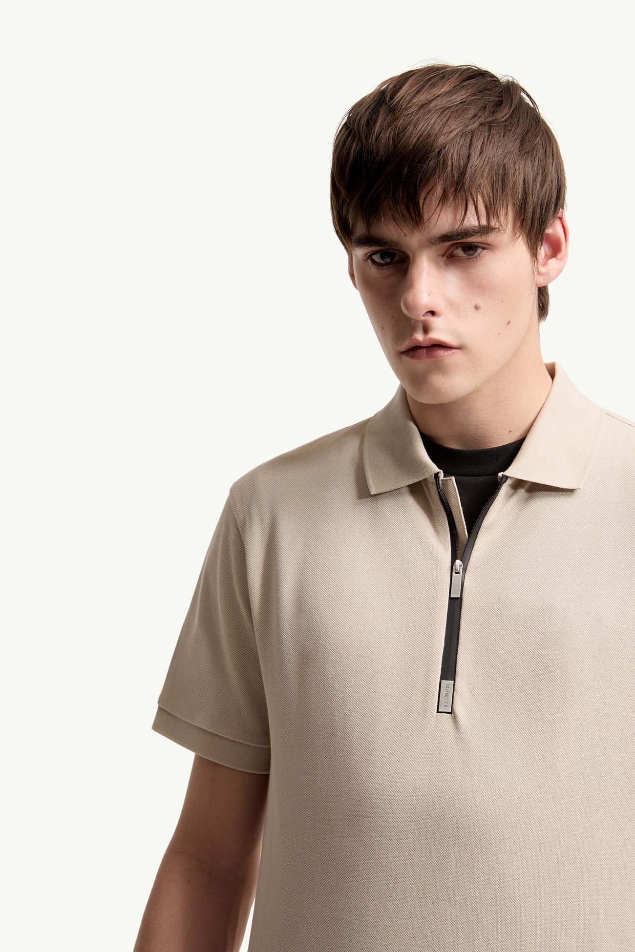 Logo Cotton Piquet Half-Zip Polo Shirt Men Light Beige Moncler 5