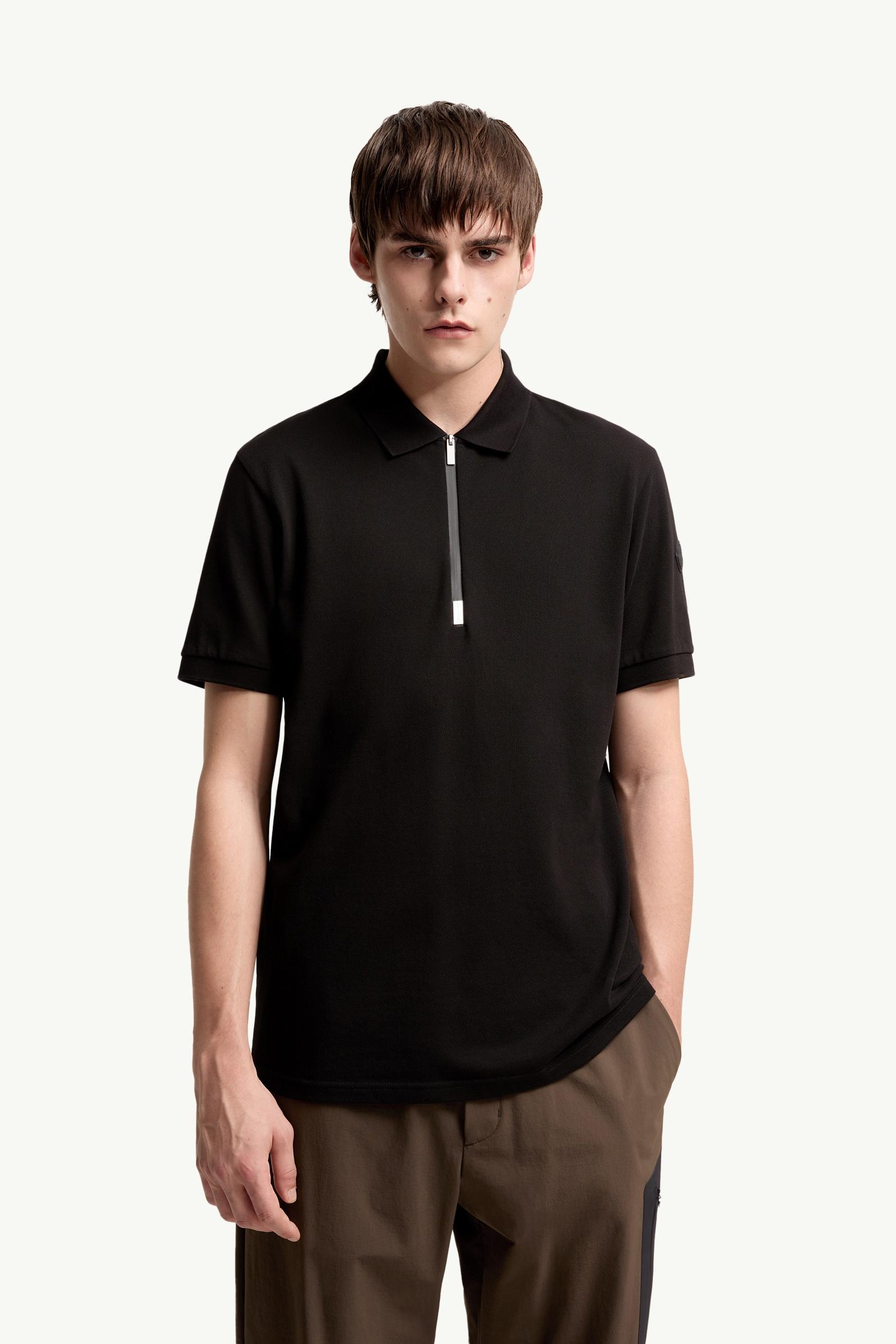 Black Logo Cotton Piquet Half-Zip Polo Shirt - Polos & T-shirts