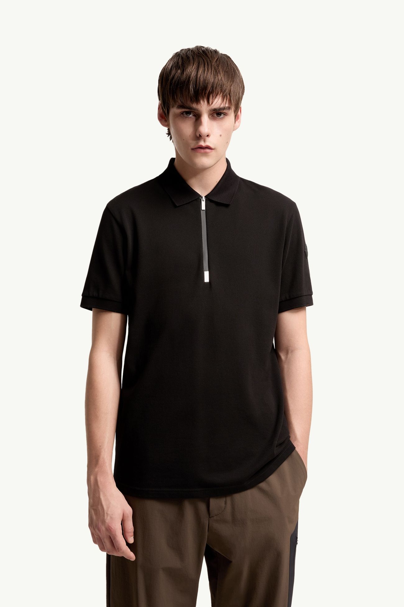 Logo Cotton Piquet Half-Zip Polo Shirt Men Black Moncler 3