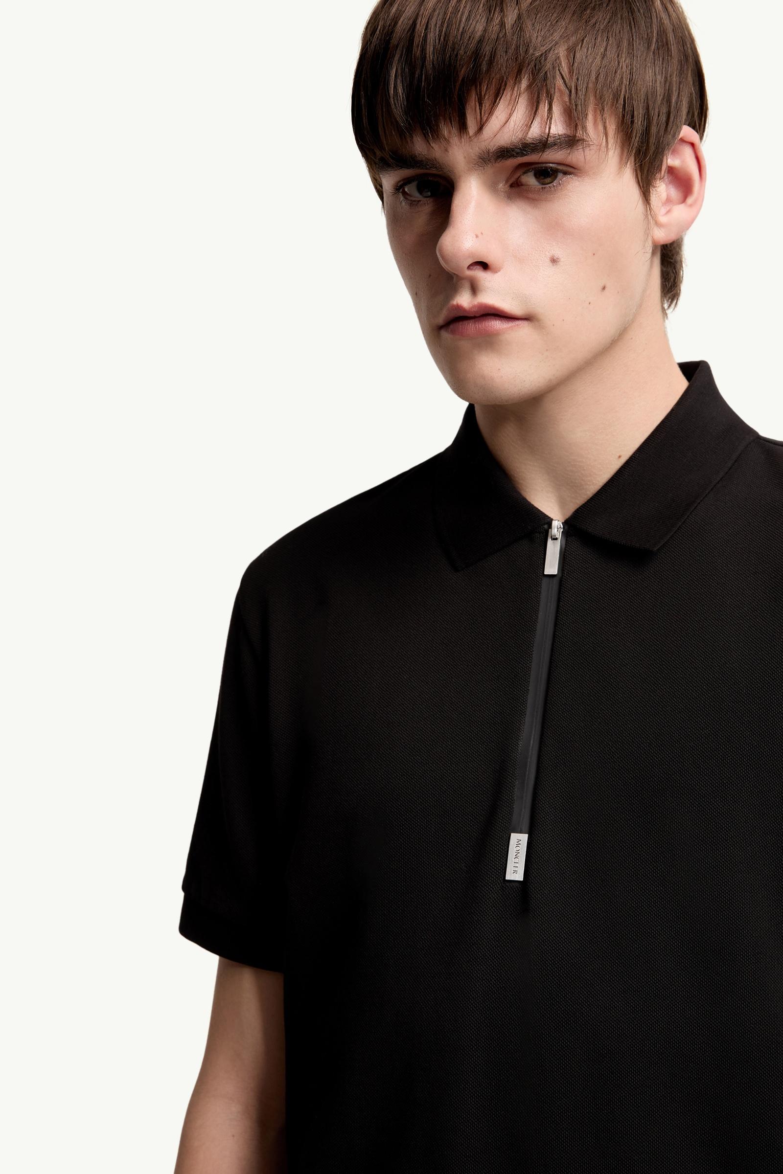 Black Logo Cotton Piquet Half-Zip Polo Shirt - Polos & T-shirts