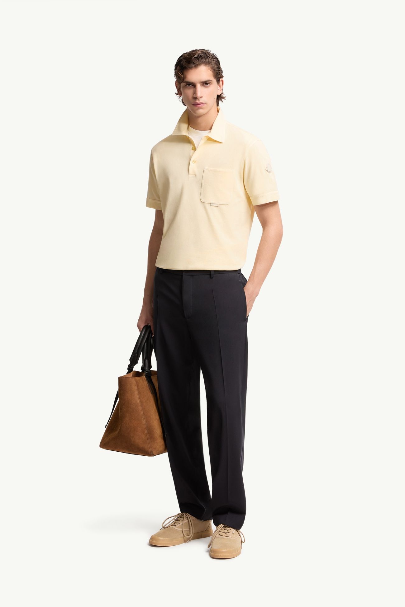 Polo en piqué de coton à logo en cuir Hommes Ocre Jaune Moncler 0