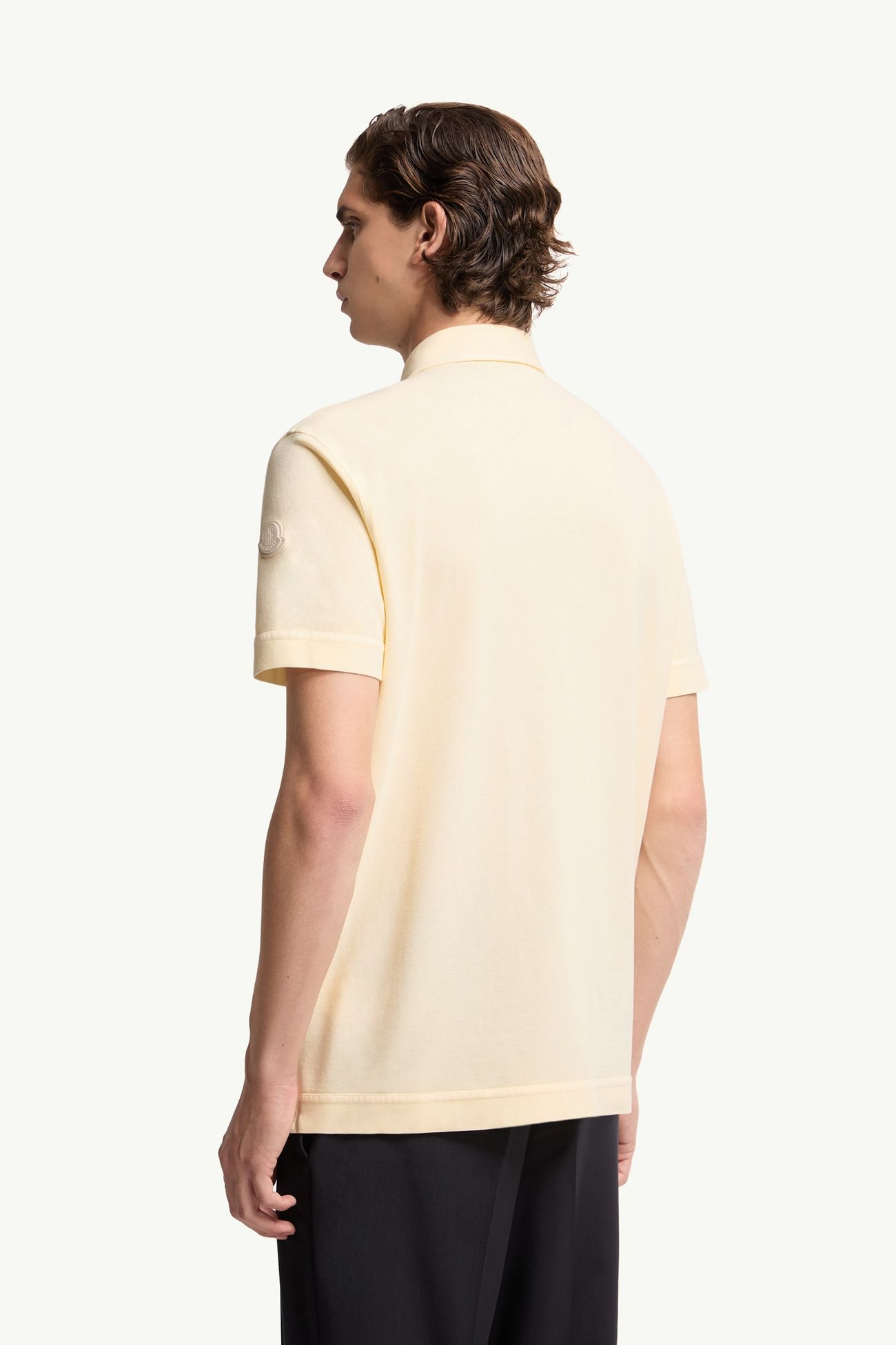 Polo de piqué de algodón con logotipo de piel Hombre Amarillo Ocre Moncler 4
