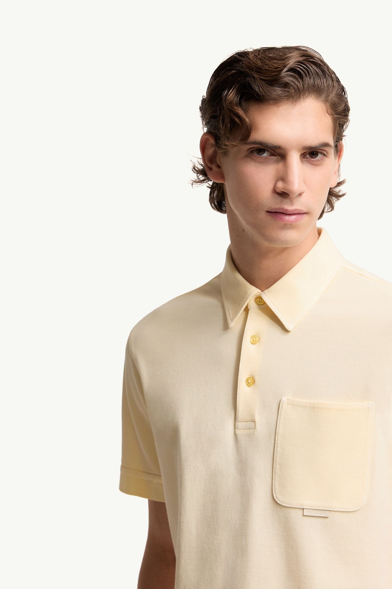 Leather Logo Cotton Piquet Polo Shirt Men Ochre Yellow Moncler 5