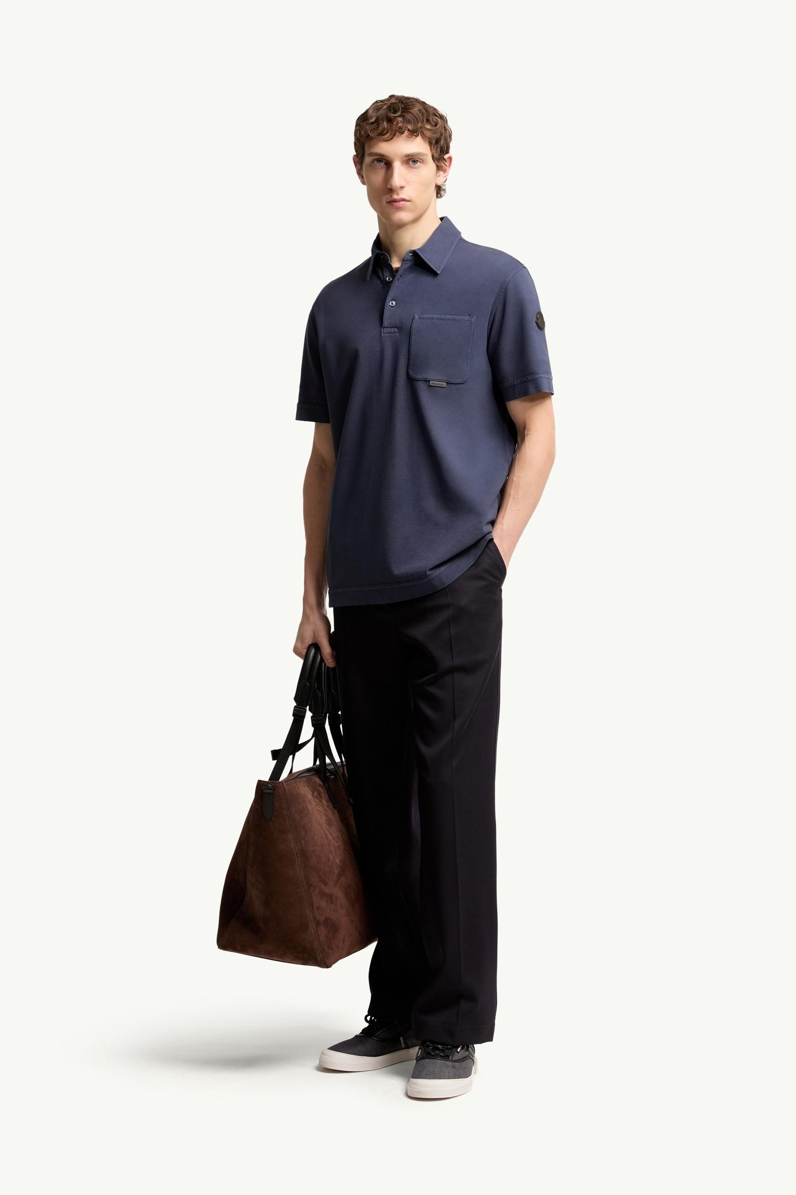 Leather Logo Cotton Piquet Polo Shirt