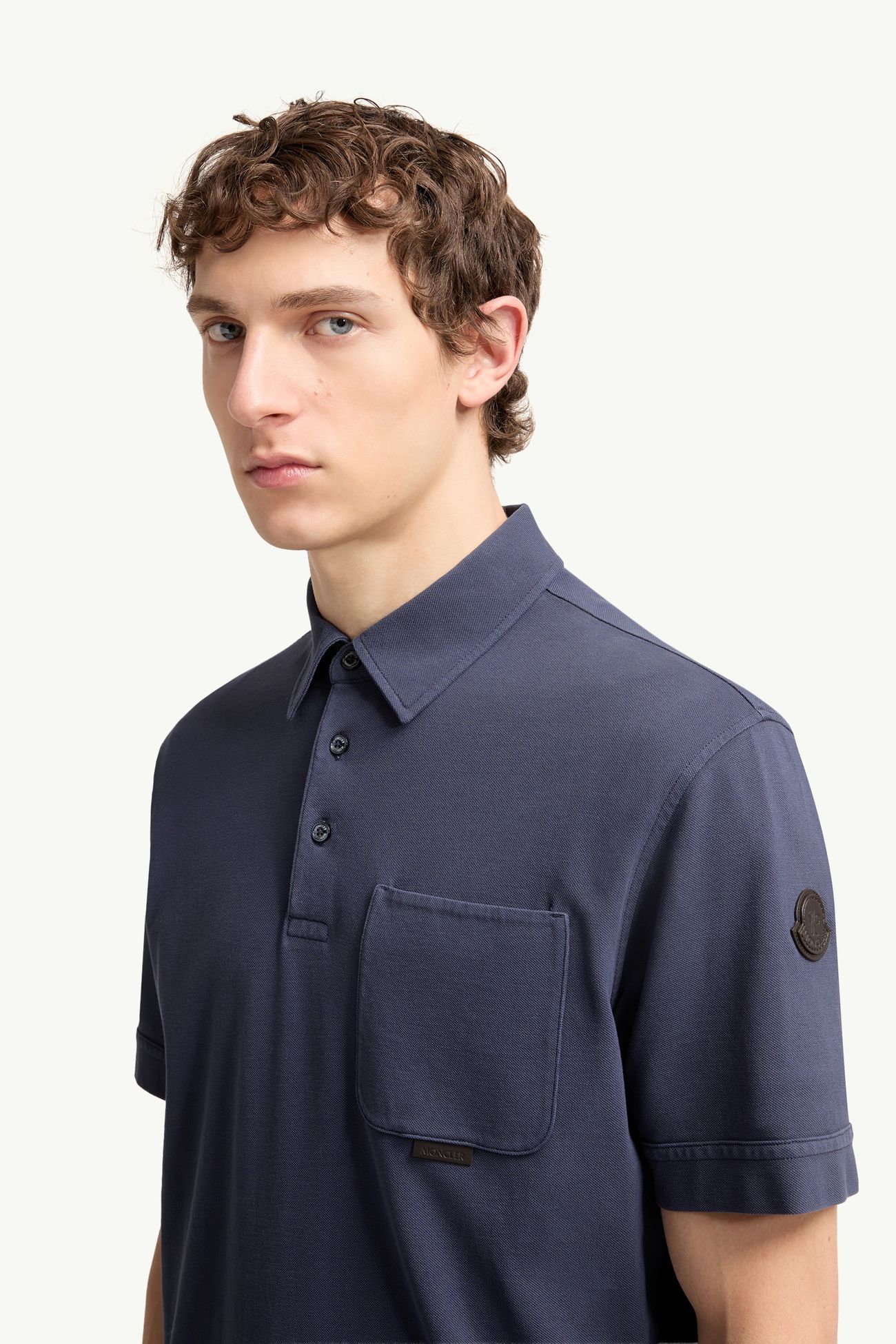 男士皮革标识棉质珠地Polo衫 男士 皇室蓝色 Moncler 1