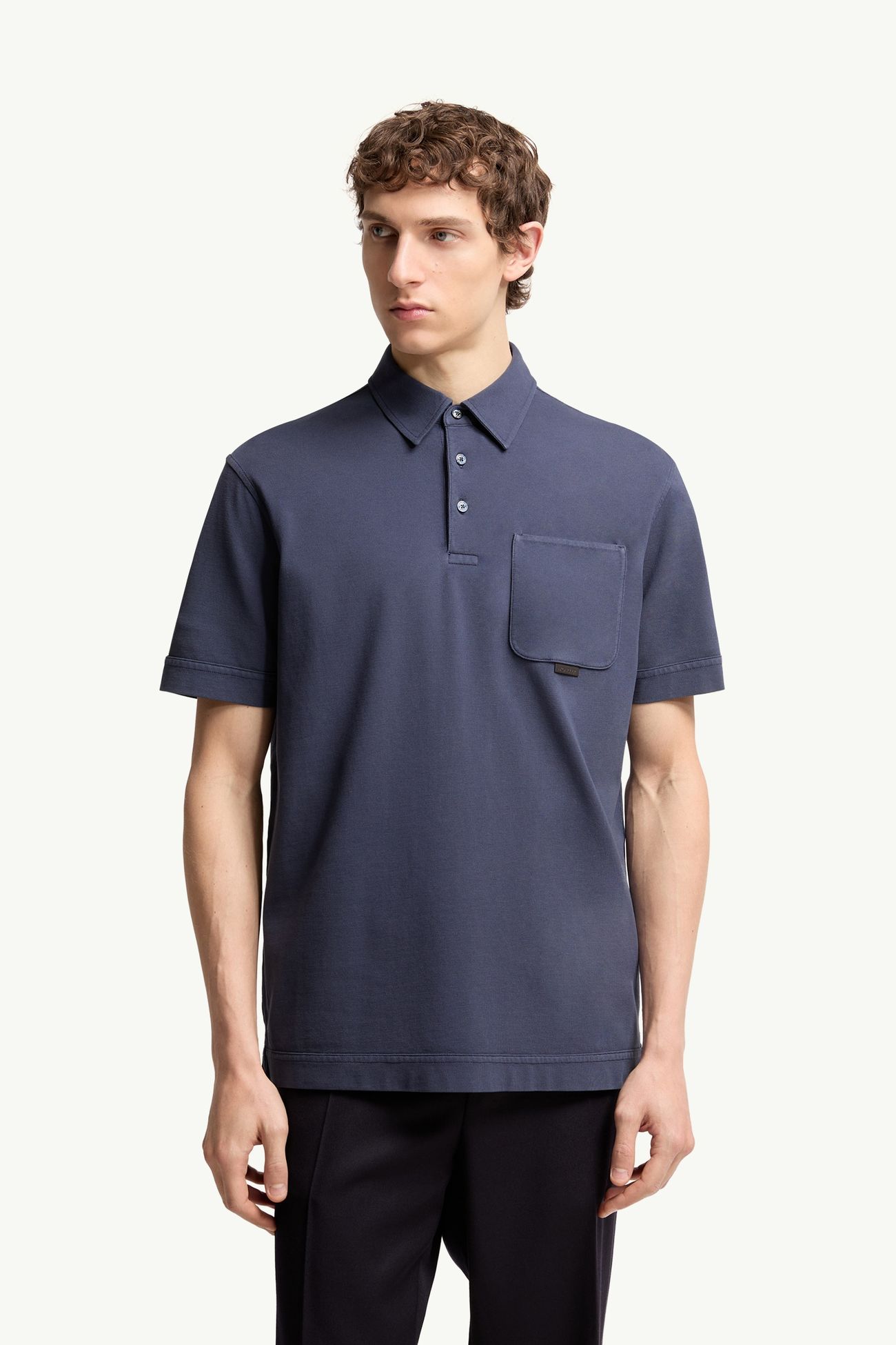 Leather Logo Cotton Piquet Polo Shirt Men Royal Blue Moncler 3