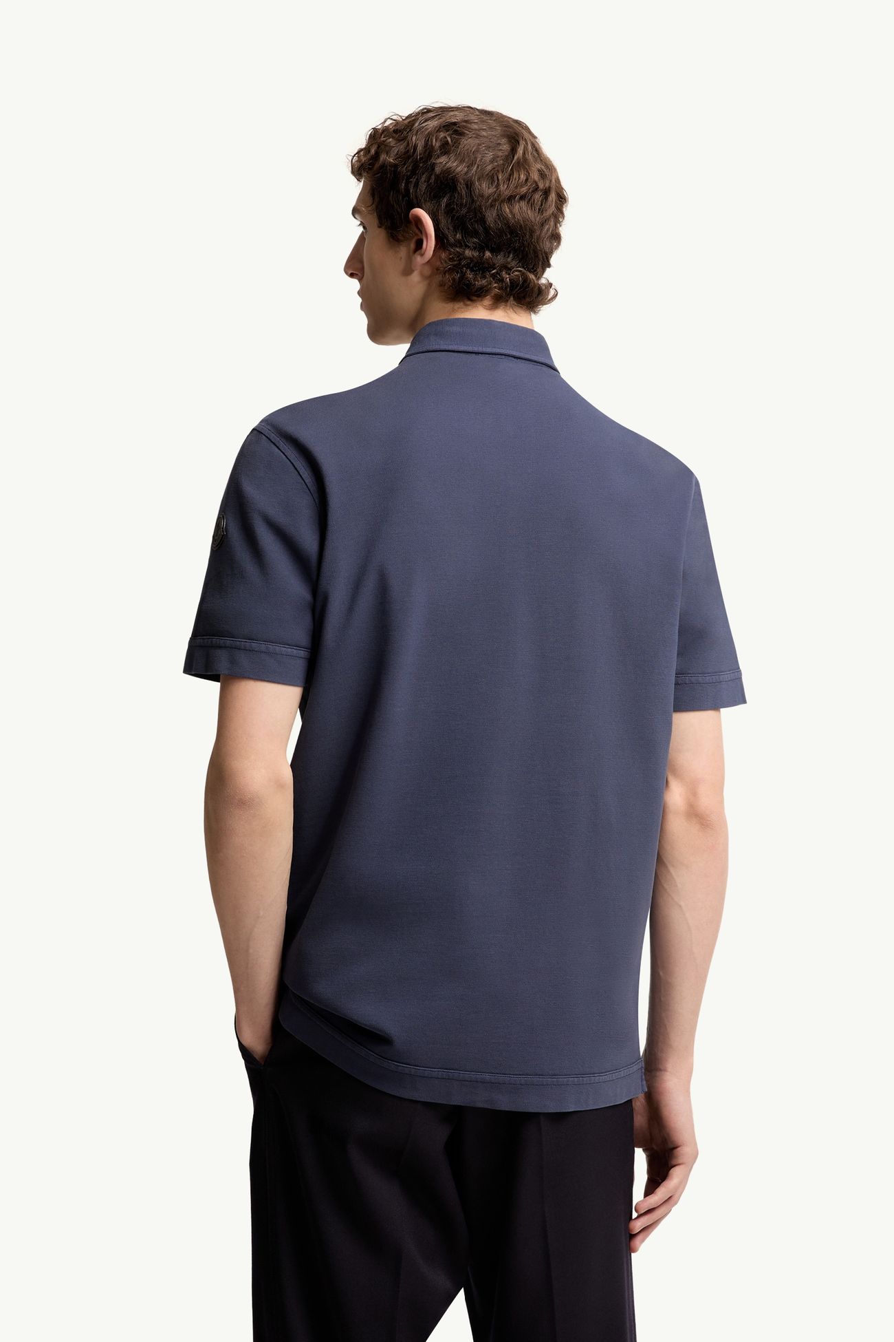 Polo en piqué de coton à logo en cuir Hommes Bleu Royal Moncler 4