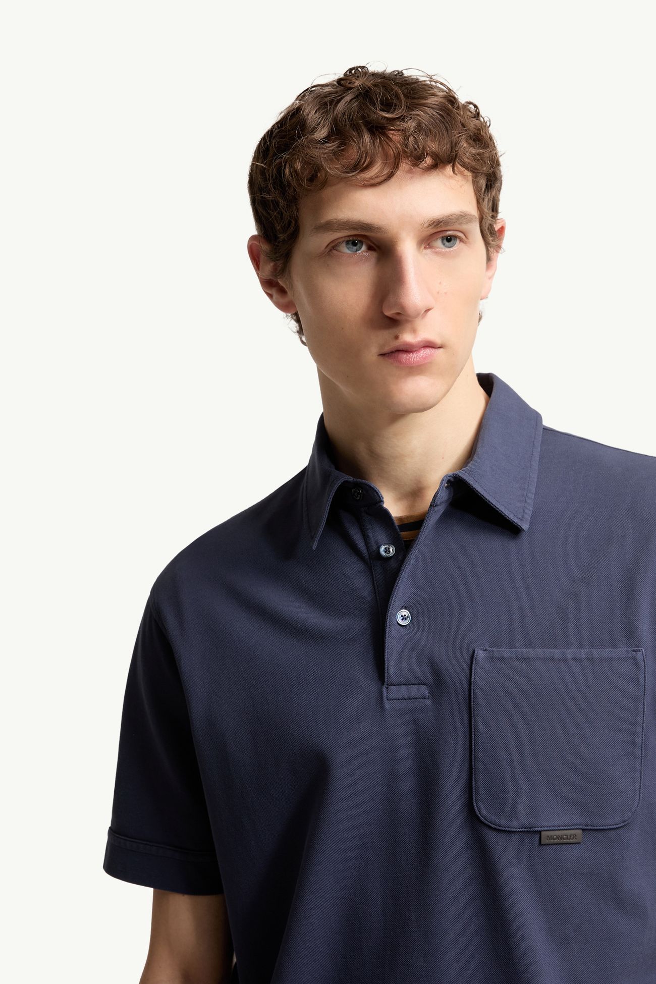 Polo de piqué de algodón con logotipo de piel Hombre Azul Real Moncler 5