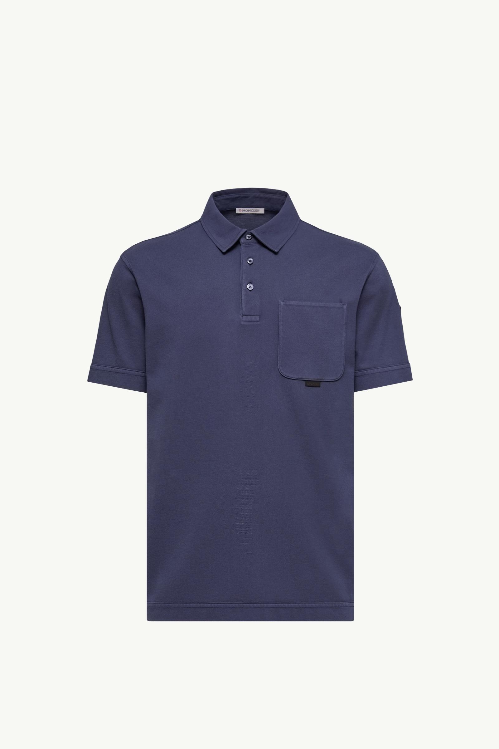 Polo de piqué de algodón con logotipo de piel Hombre Azul Real Moncler