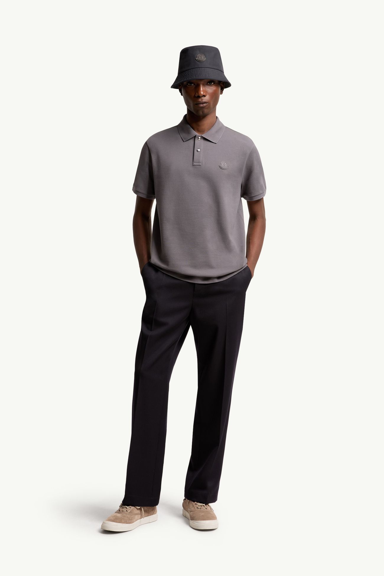 Logo Patch Cotton Piquet Polo Shirt Men Gray Moncler 0