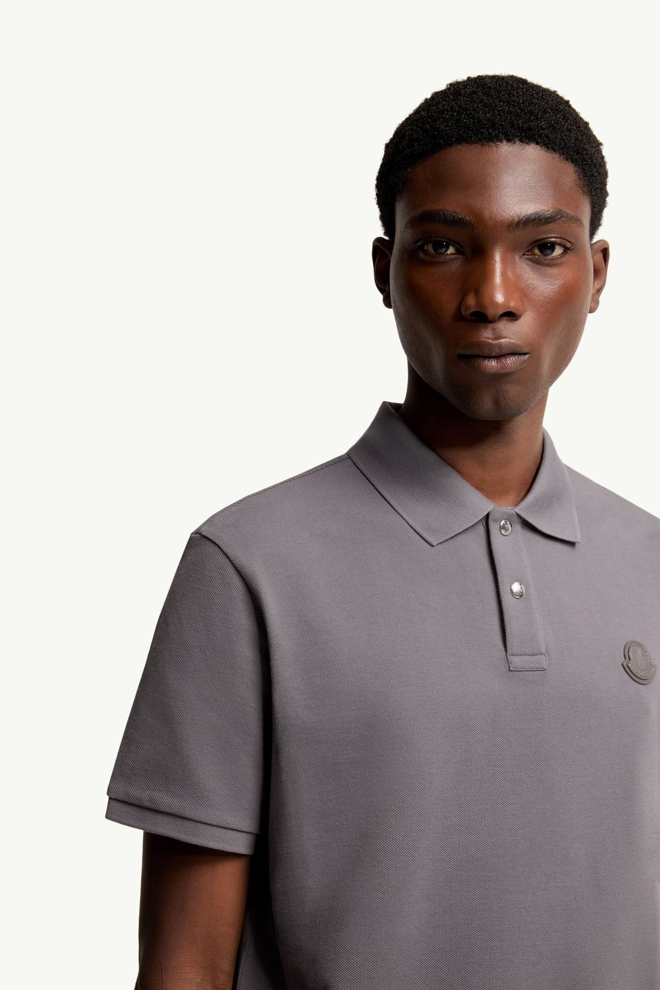 Logo Patch Cotton Piquet Polo Shirt Men Gray Moncler 5