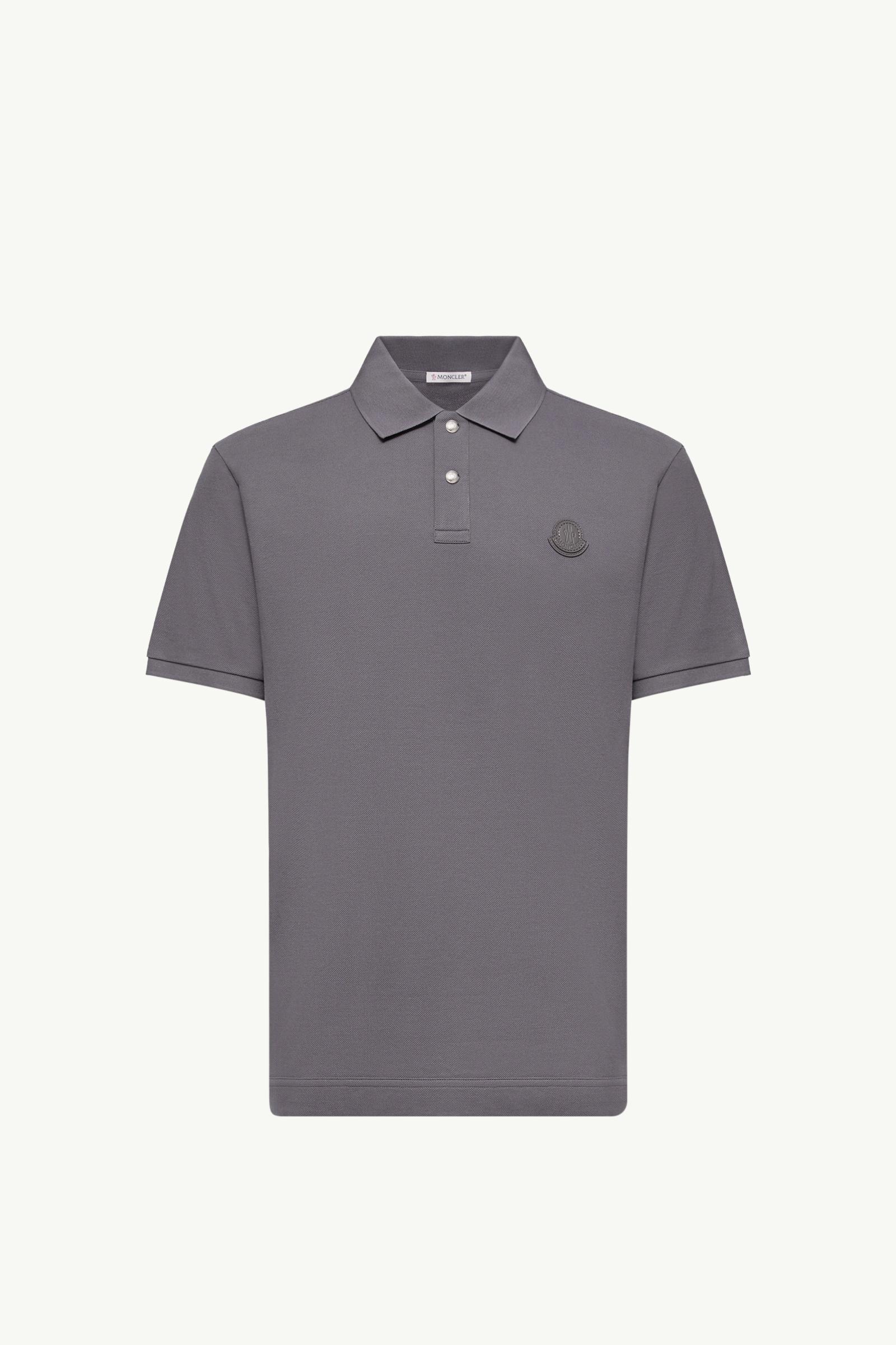 Logo Patch Cotton Piquet Polo Shirt Men Gray Moncler