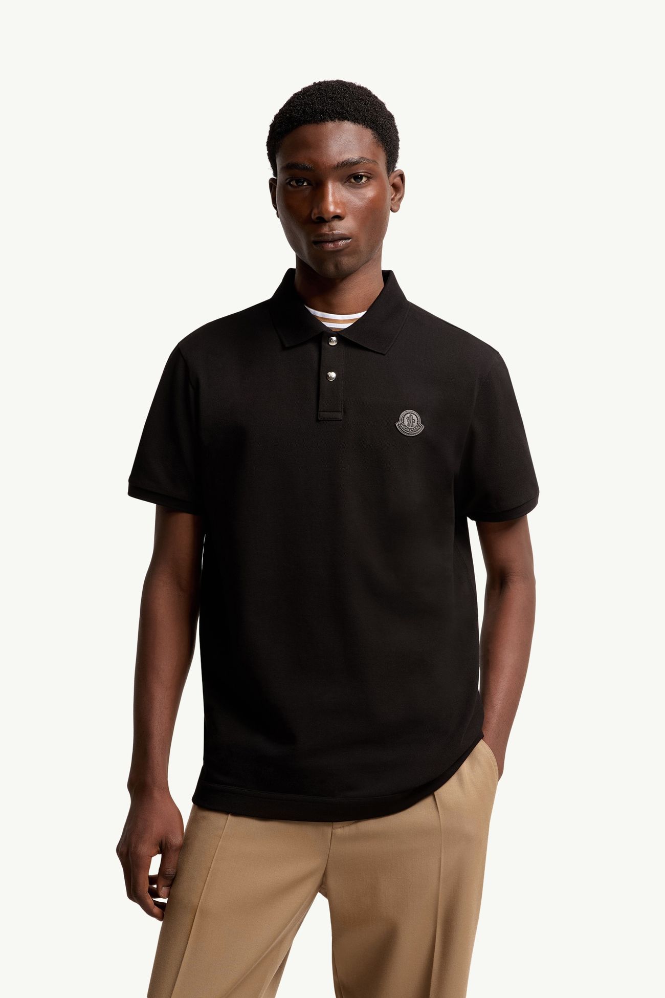Polo de piqué de algodón con parche con logotipo Hombre Negro Moncler 3