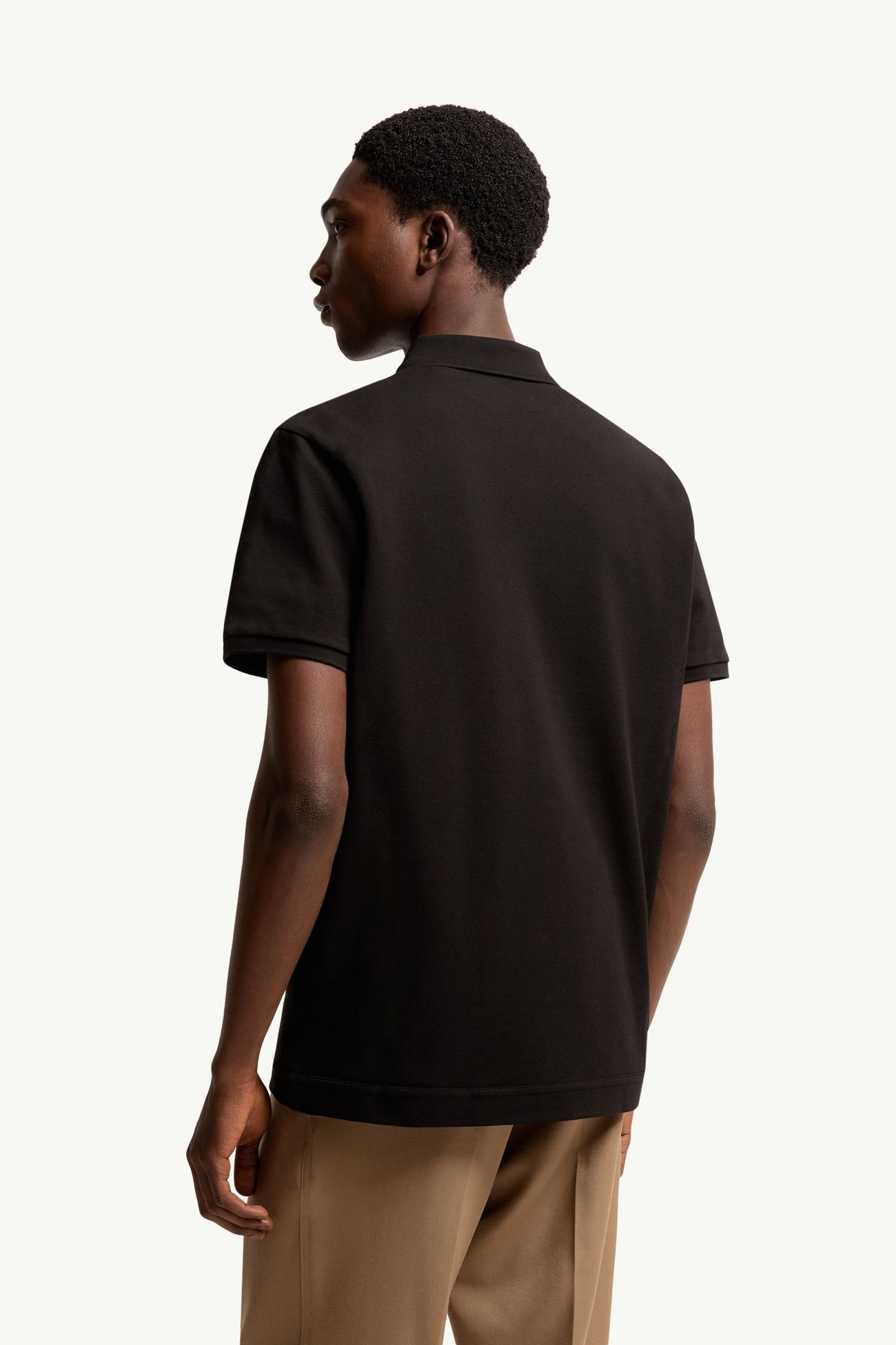 Polo in piquet di cotone con patch logato Uomo Nero Moncler 4