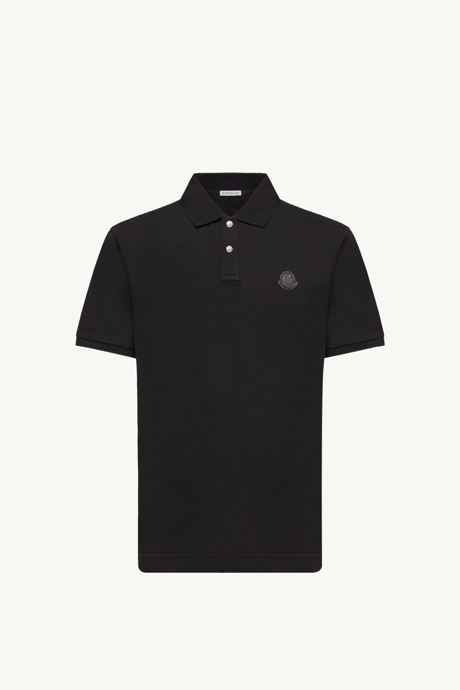 Logo Patch Cotton Piquet Polo Shirt Men Black Moncler