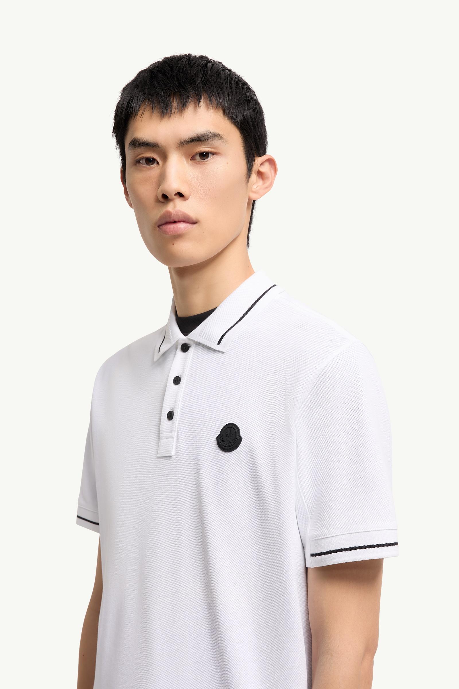 MONCLER ホワイトポロシャツ M White Logo Patch Cotton Polo Shirt - Polos & T-shirts for Men