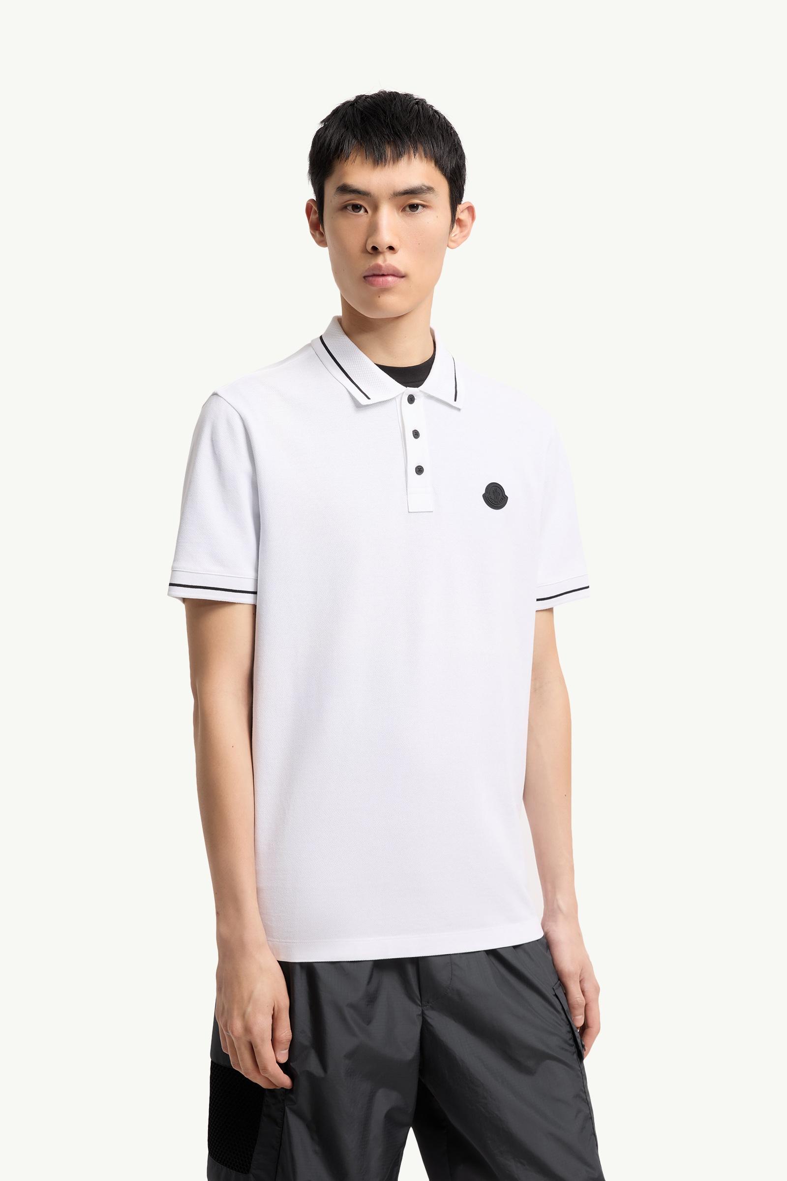 White Logo Patch Cotton Polo Shirt - Polos & T-shirts for Men