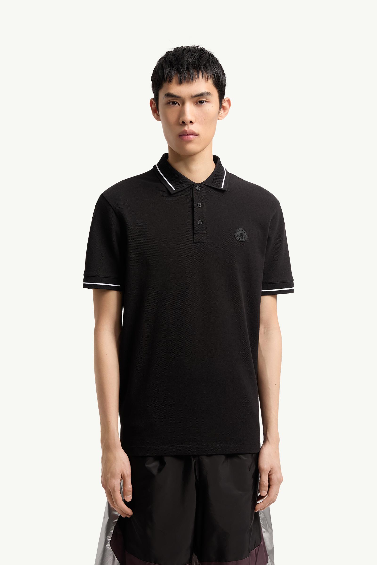 Black Logo Patch Cotton Polo Shirt - Polos & T-shirts for Men