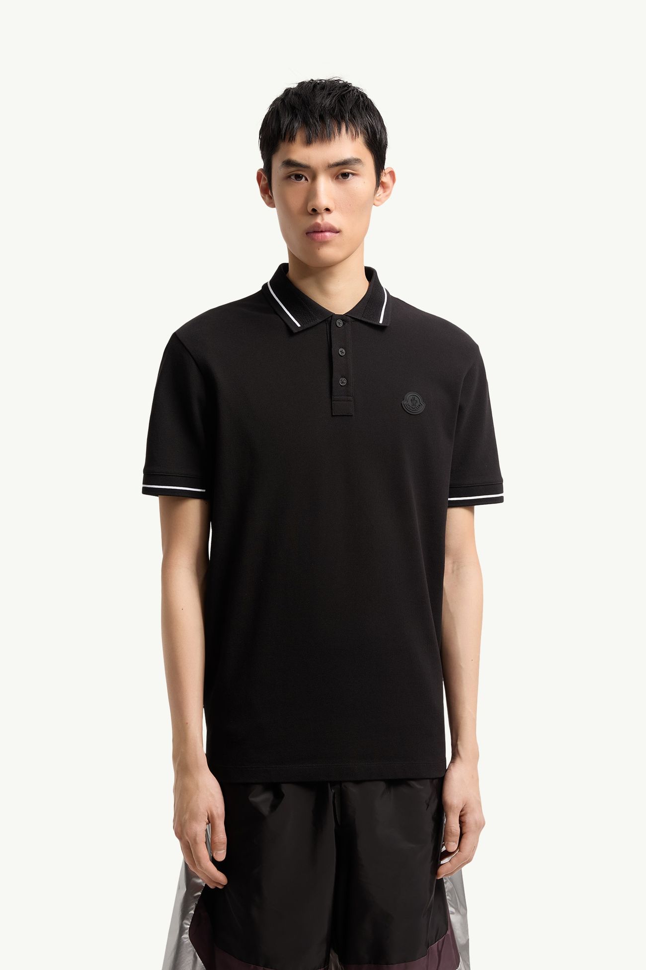 Polo en coton à empiècement logo Hommes Noir Moncler 3