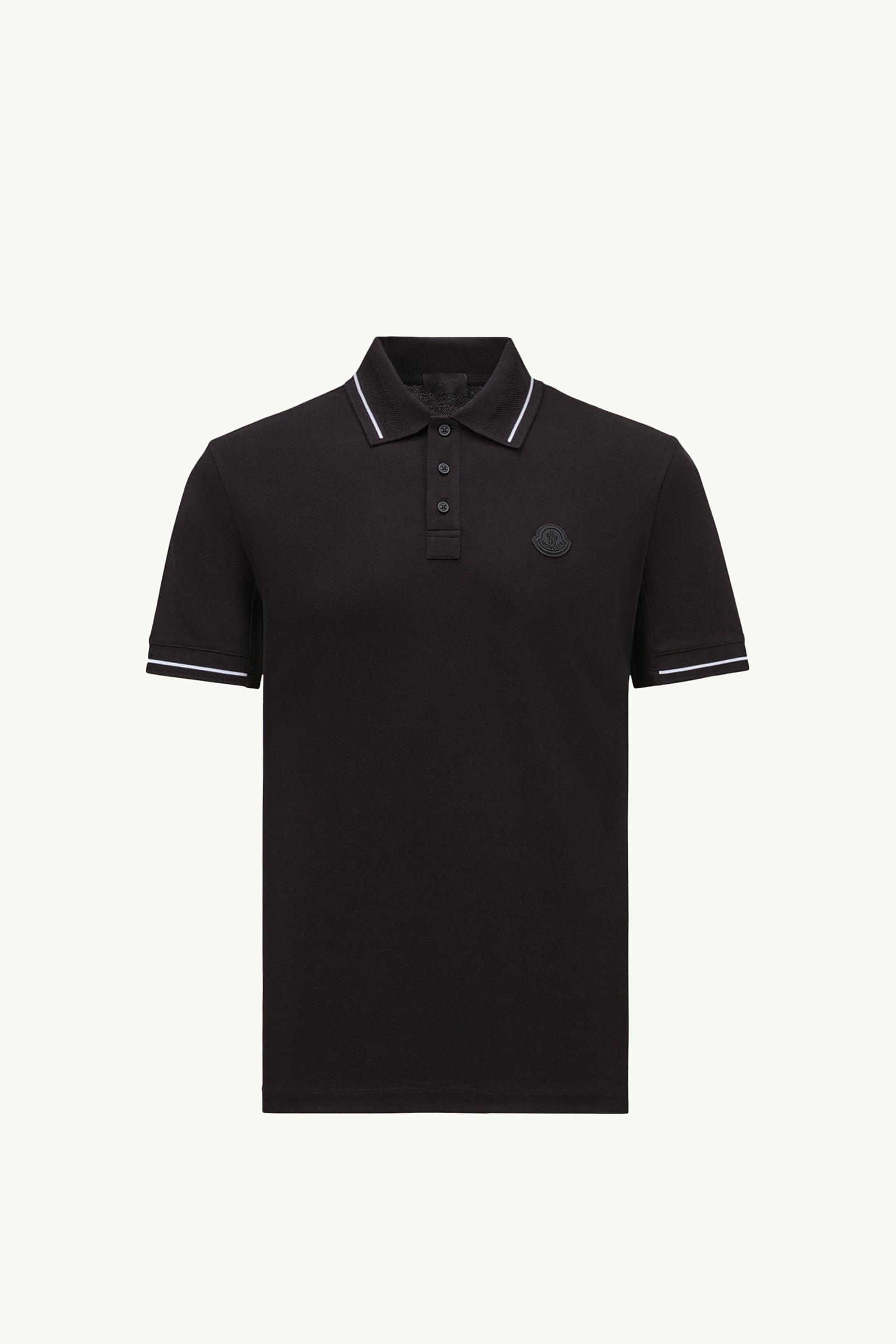 Logo Patch Cotton Polo Shirt Men Black Moncler