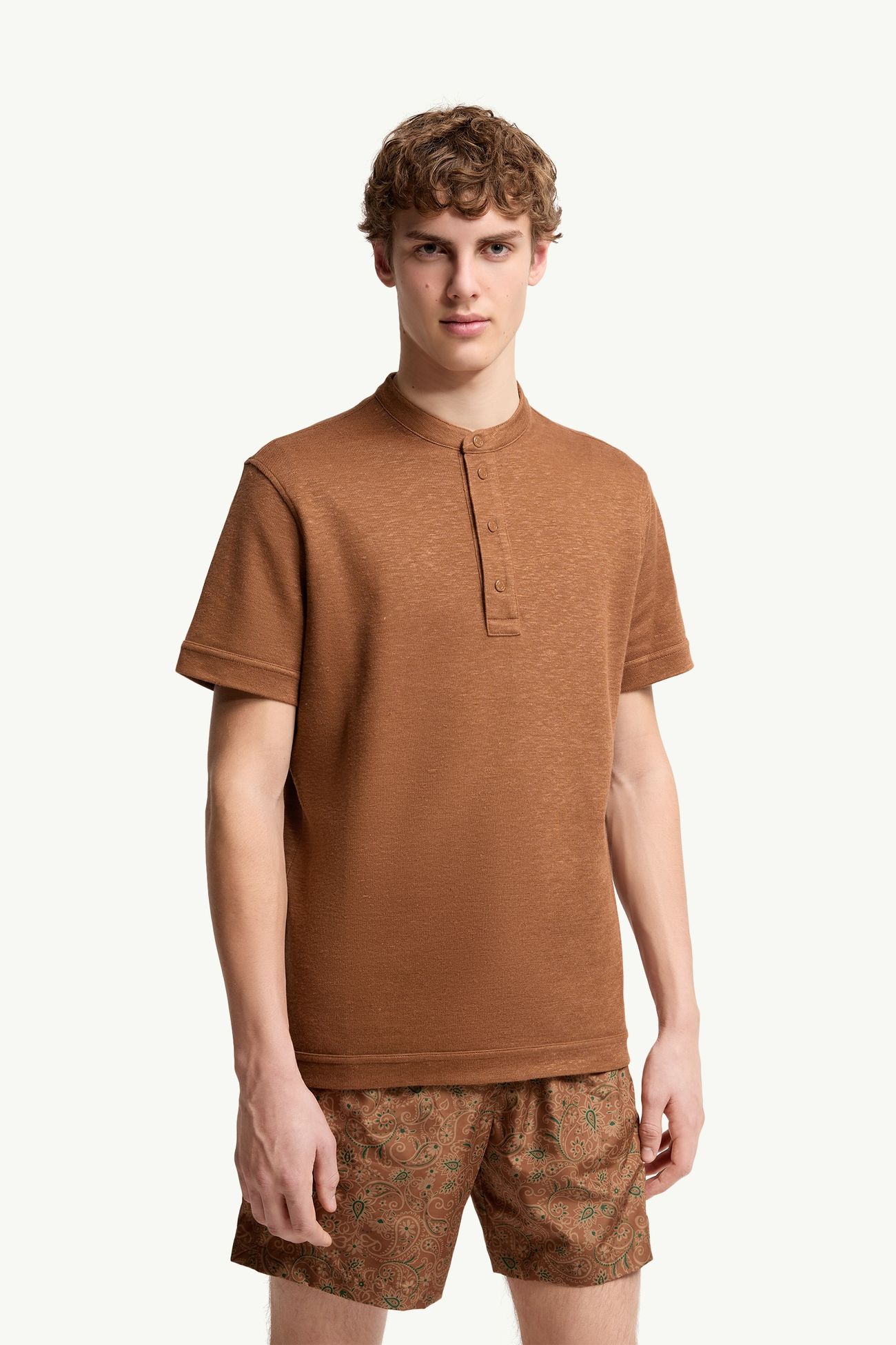 Polo in misto cotone e lino Uomo Marrone Chiaro Moncler 3