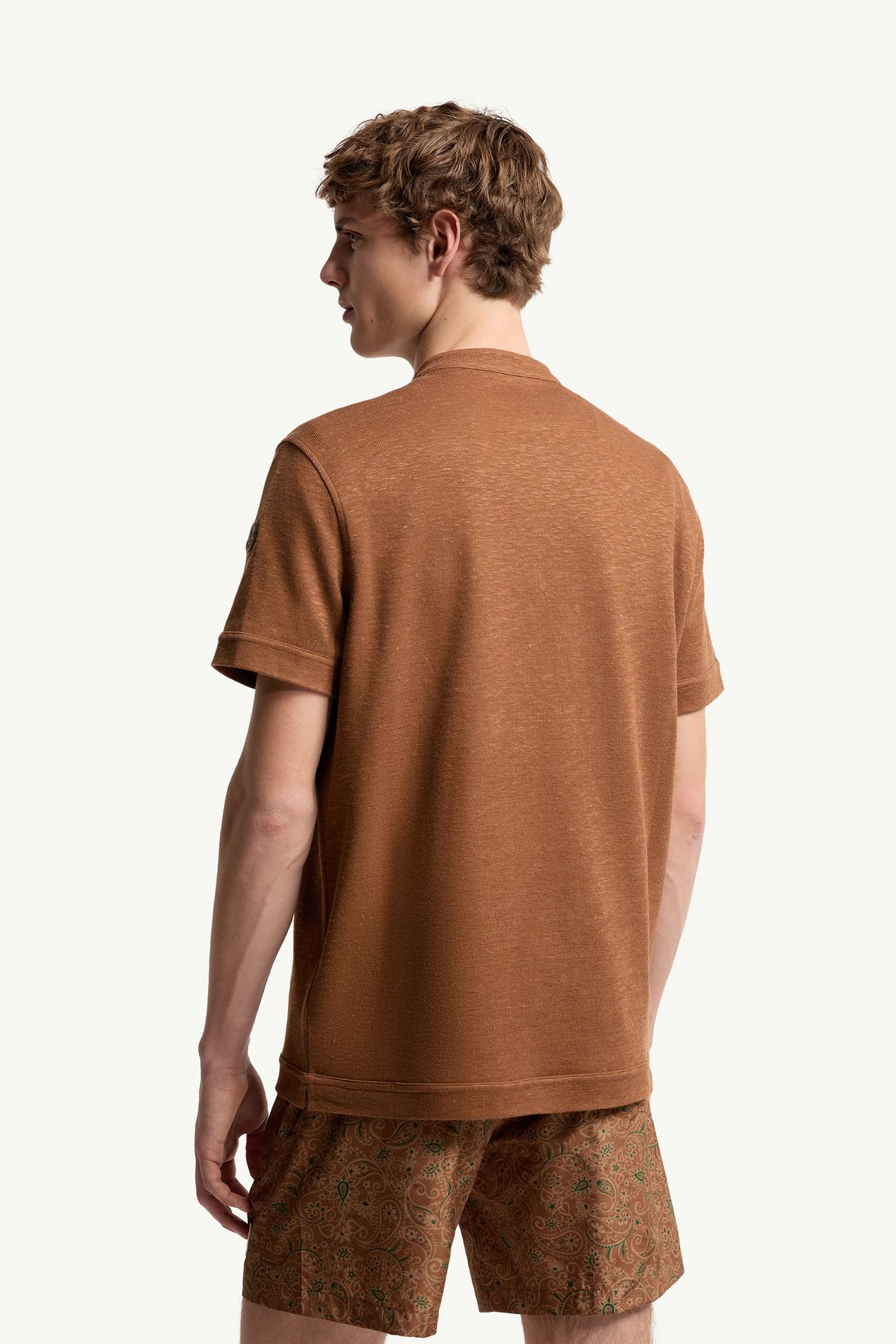 Polo in misto cotone e lino Uomo Marrone Chiaro Moncler 4