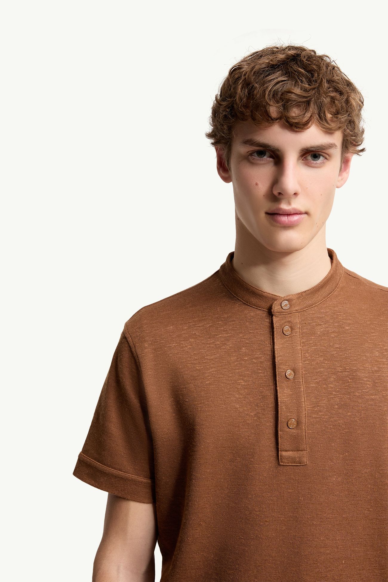 Polo en mélange de coton et de lin Hommes Marron clair Moncler 5