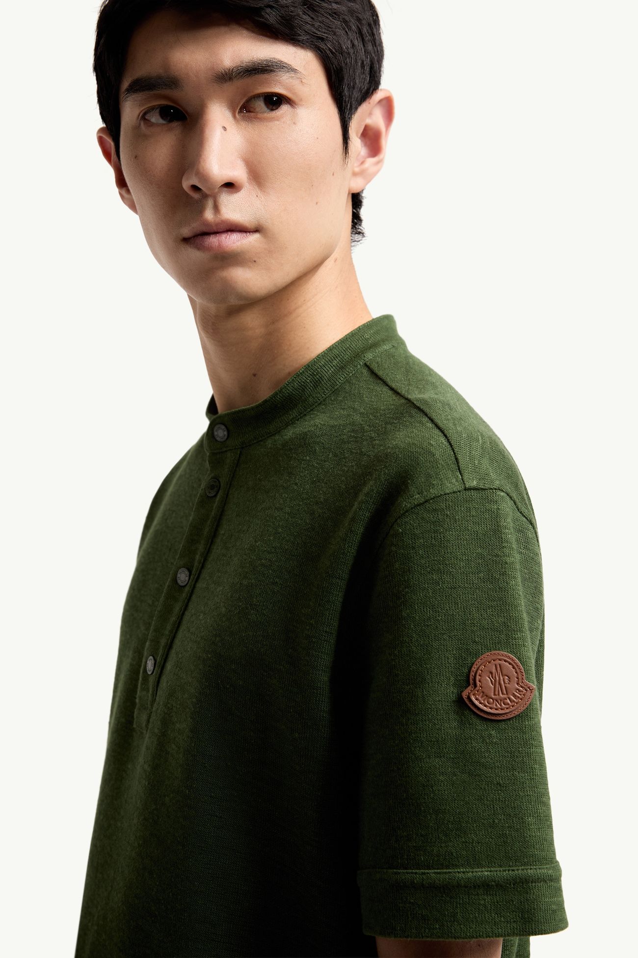 Polo en mélange de coton et de lin Hommes Vert Moncler 5